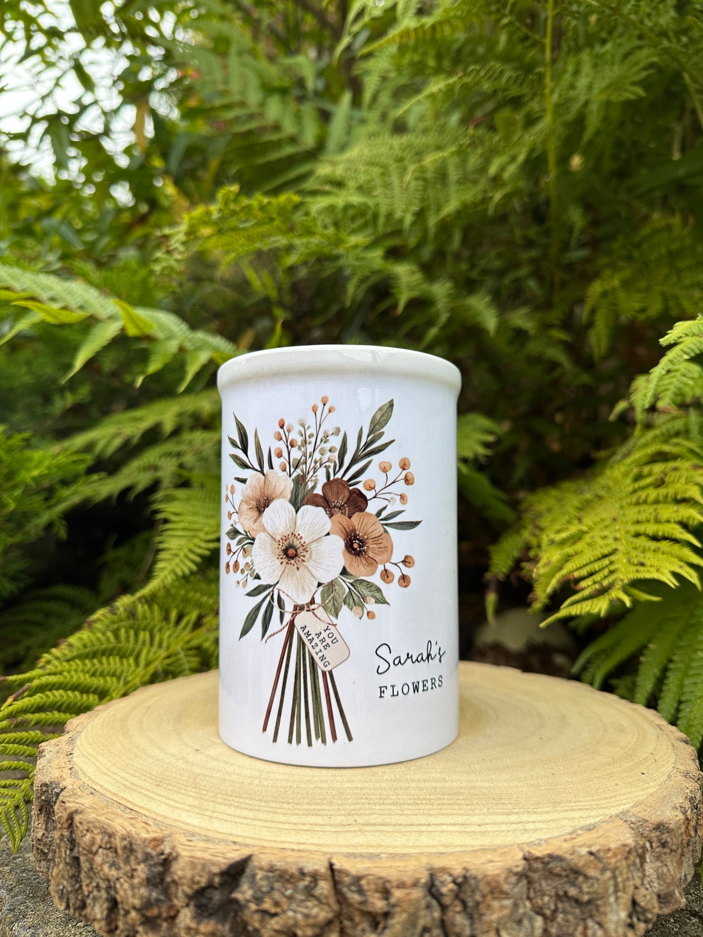 Personalised Flower Vase with Neutral Bouquet
