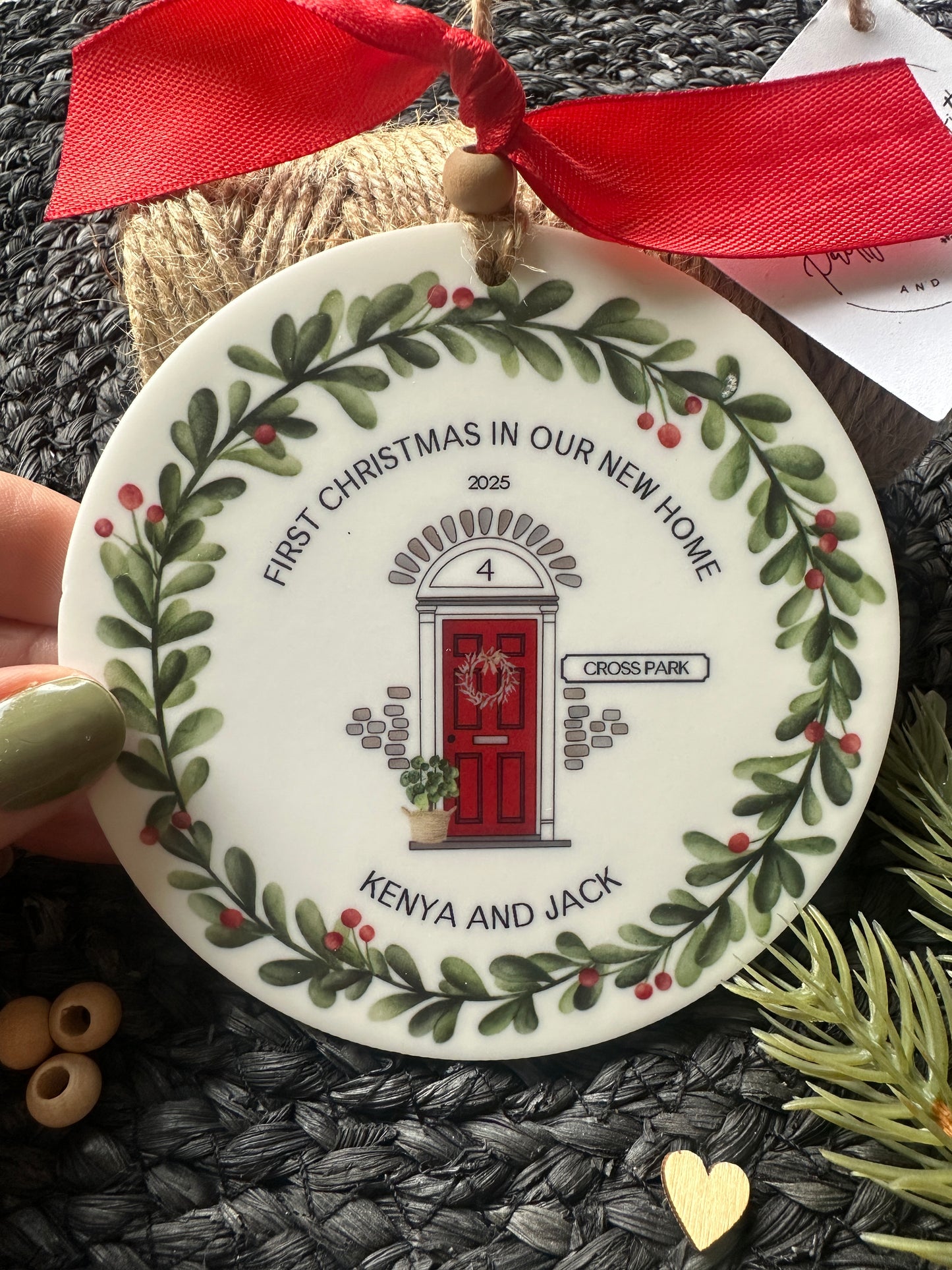 Personalised First Christmas New Home Decoration; 1st Xmas Customised Tree Bauble