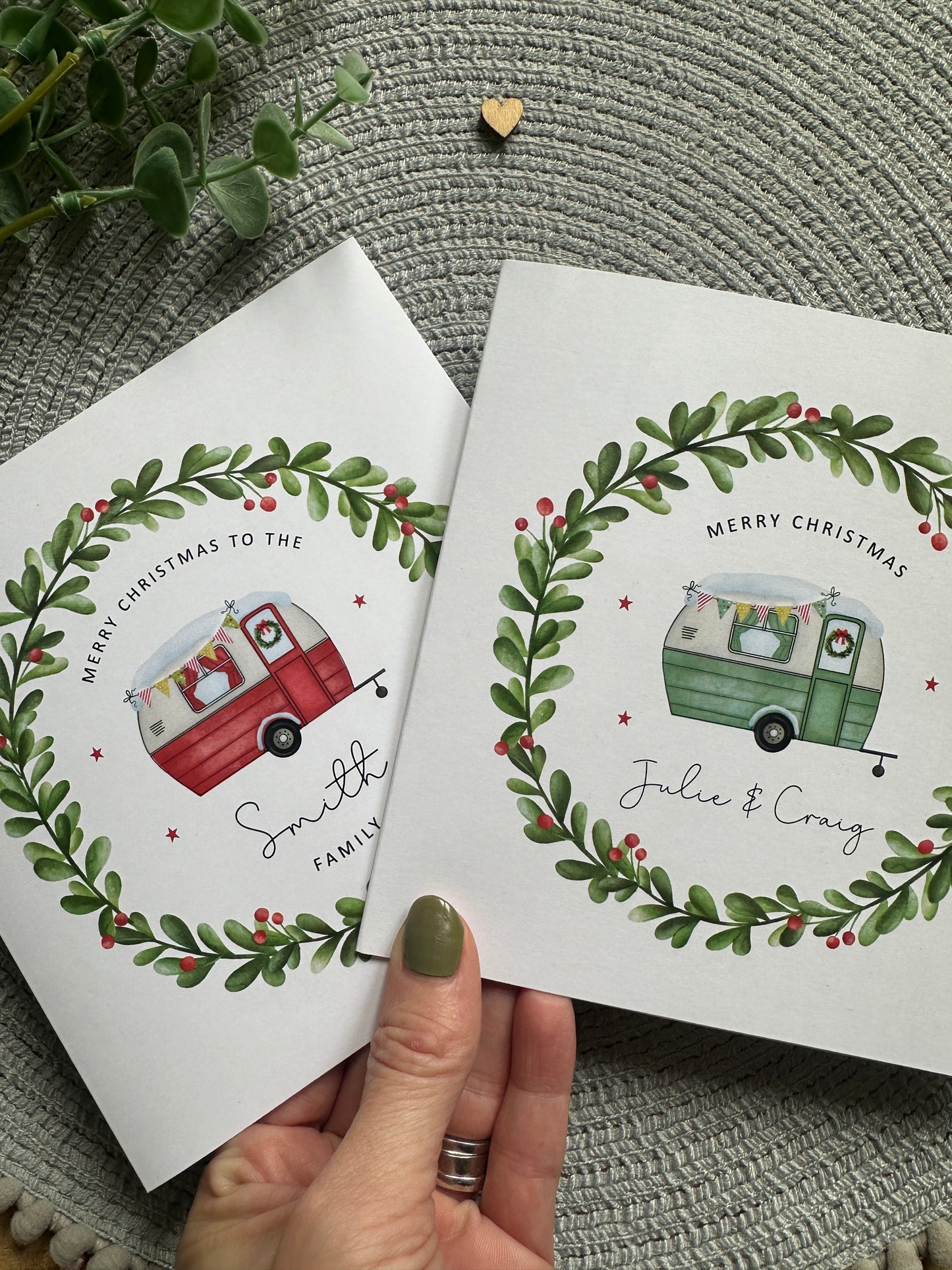 Personalised Caravan Christmas Decoration; Custom Ornament with Wreath