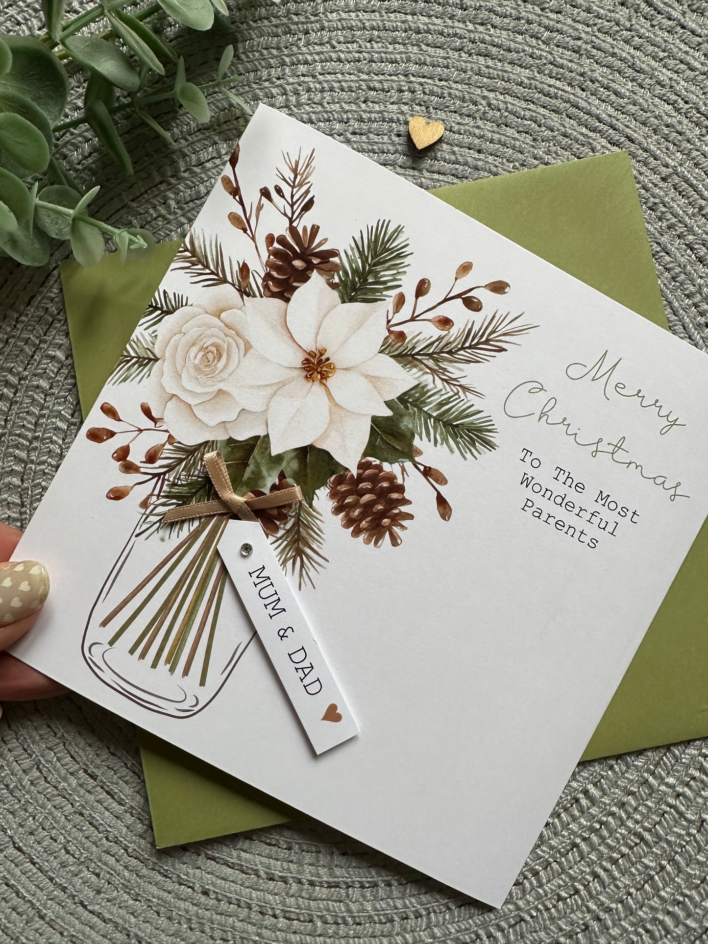 Personalised Christmas Card Pack of 5 – Floral & Pinecone Designs - Cream & Cocoa Collection