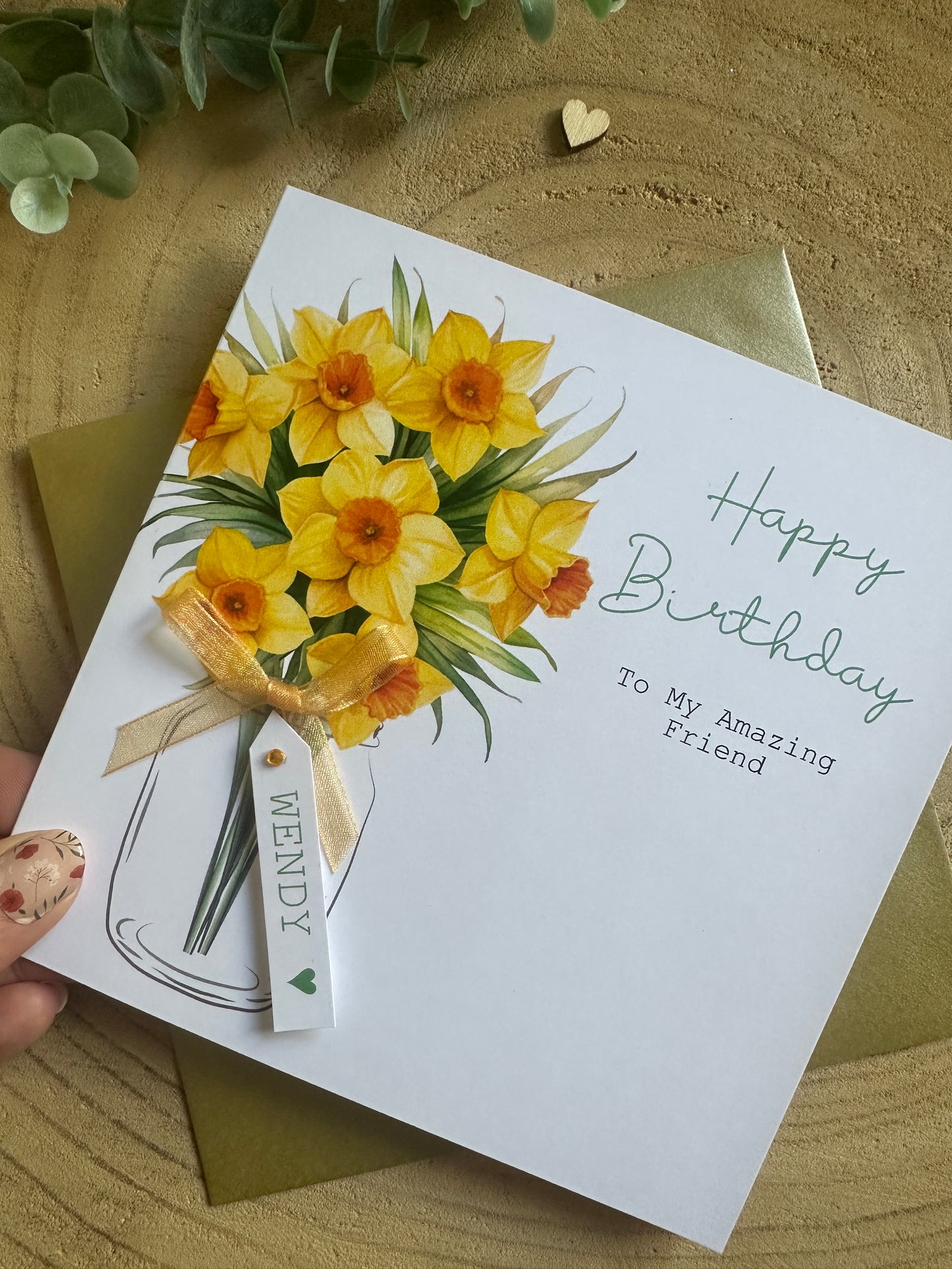 Personalised Birthday Card - Daffodils - Mum, Friend, Auntie, Wife, Daughter