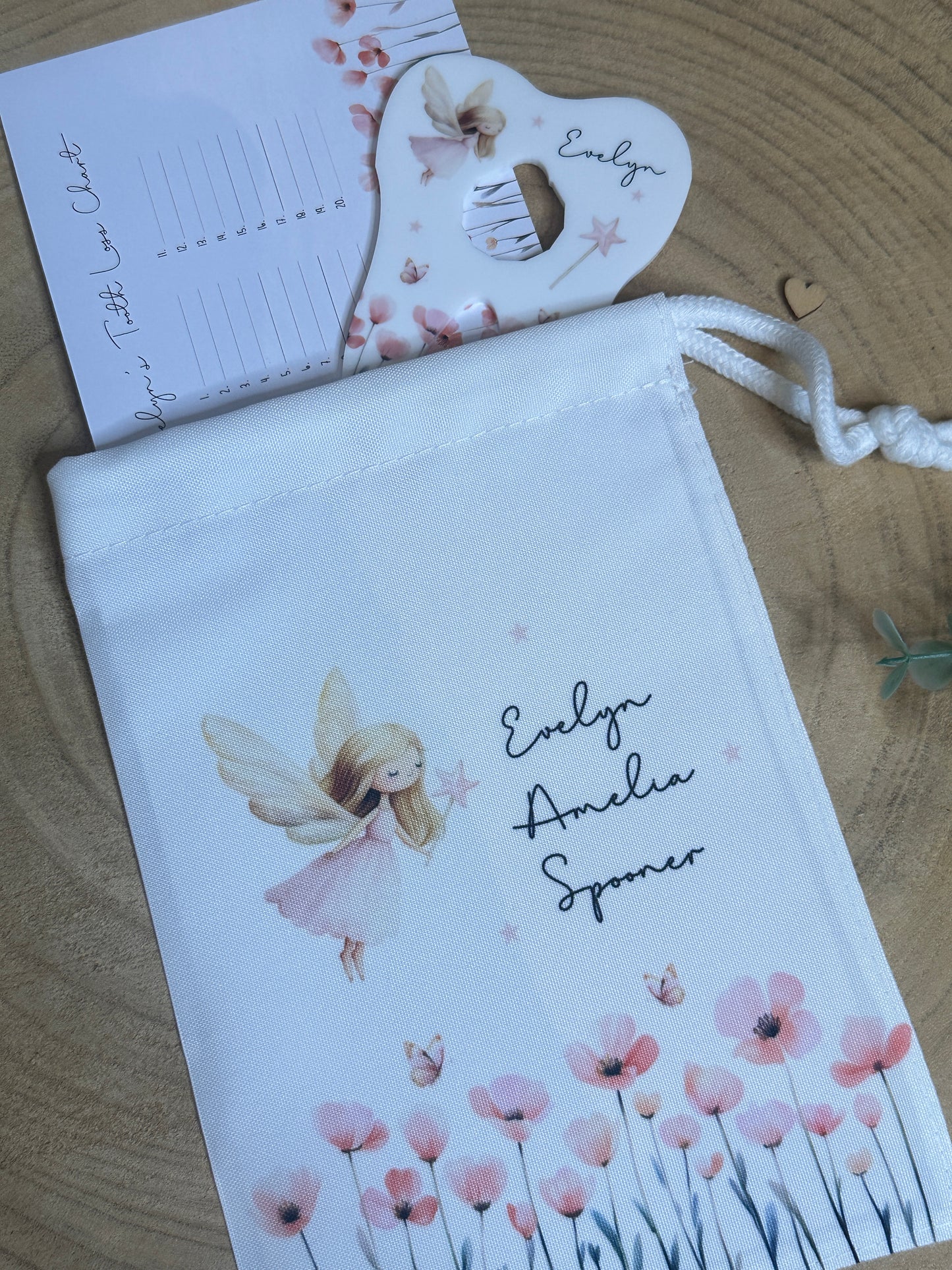 Personalised Tooth Fairy Bag, Chart & Coin Holder Set, Custom Tooth Loss Keepsake, Tooth Fairy Gift Set with Pouch