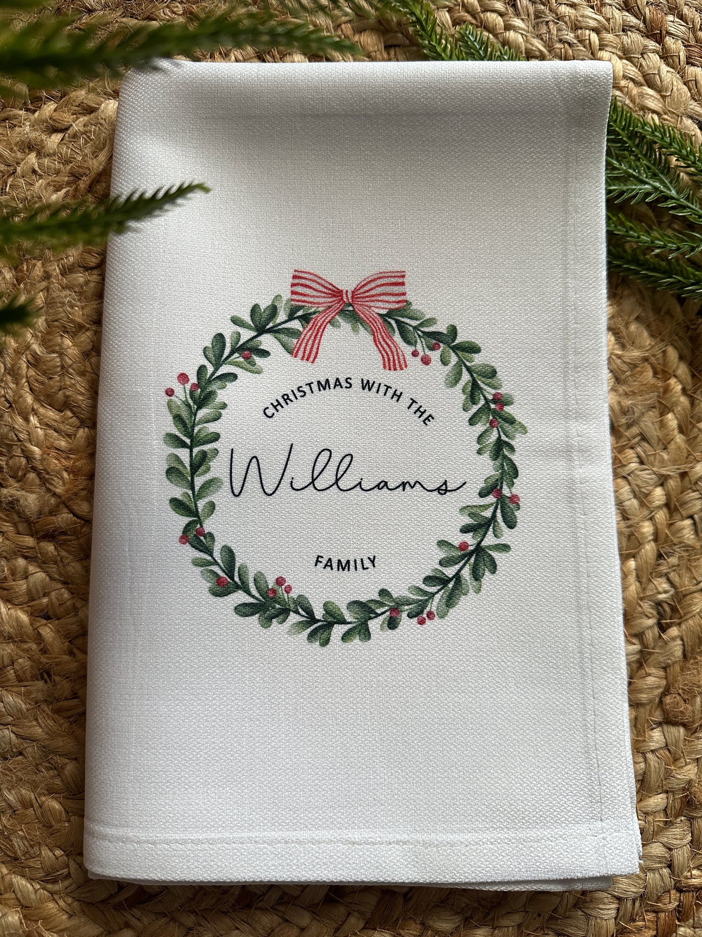 Personalised Christmas Tea Towel; Christmas with the Family