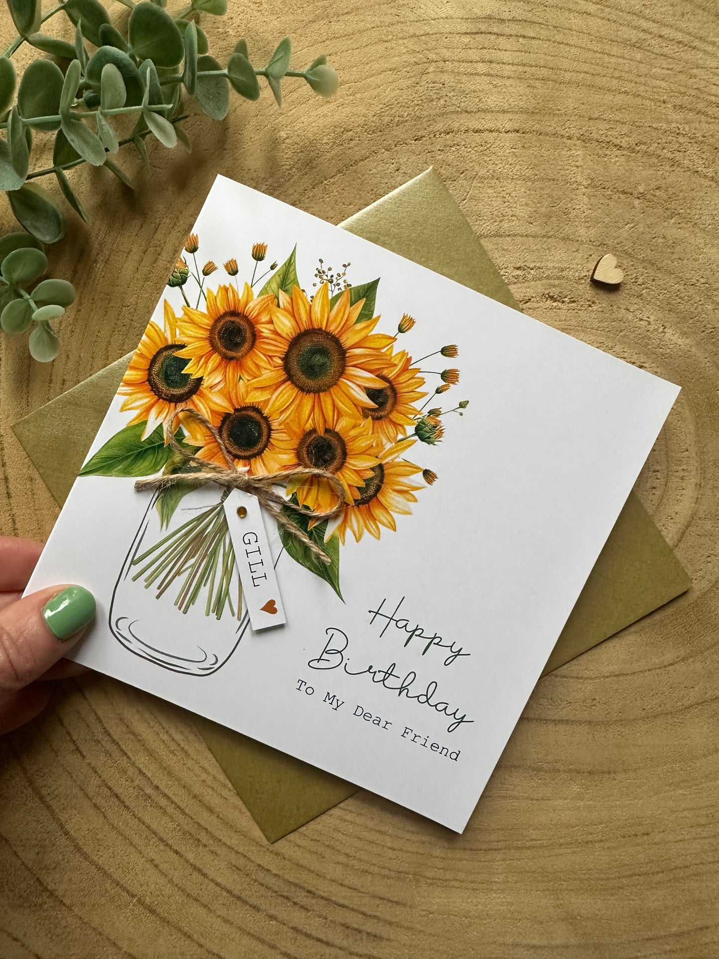 Personalised Birthday Card - Sunflowers - Mum, Friend, Auntie, Wife, Daughter, Sister