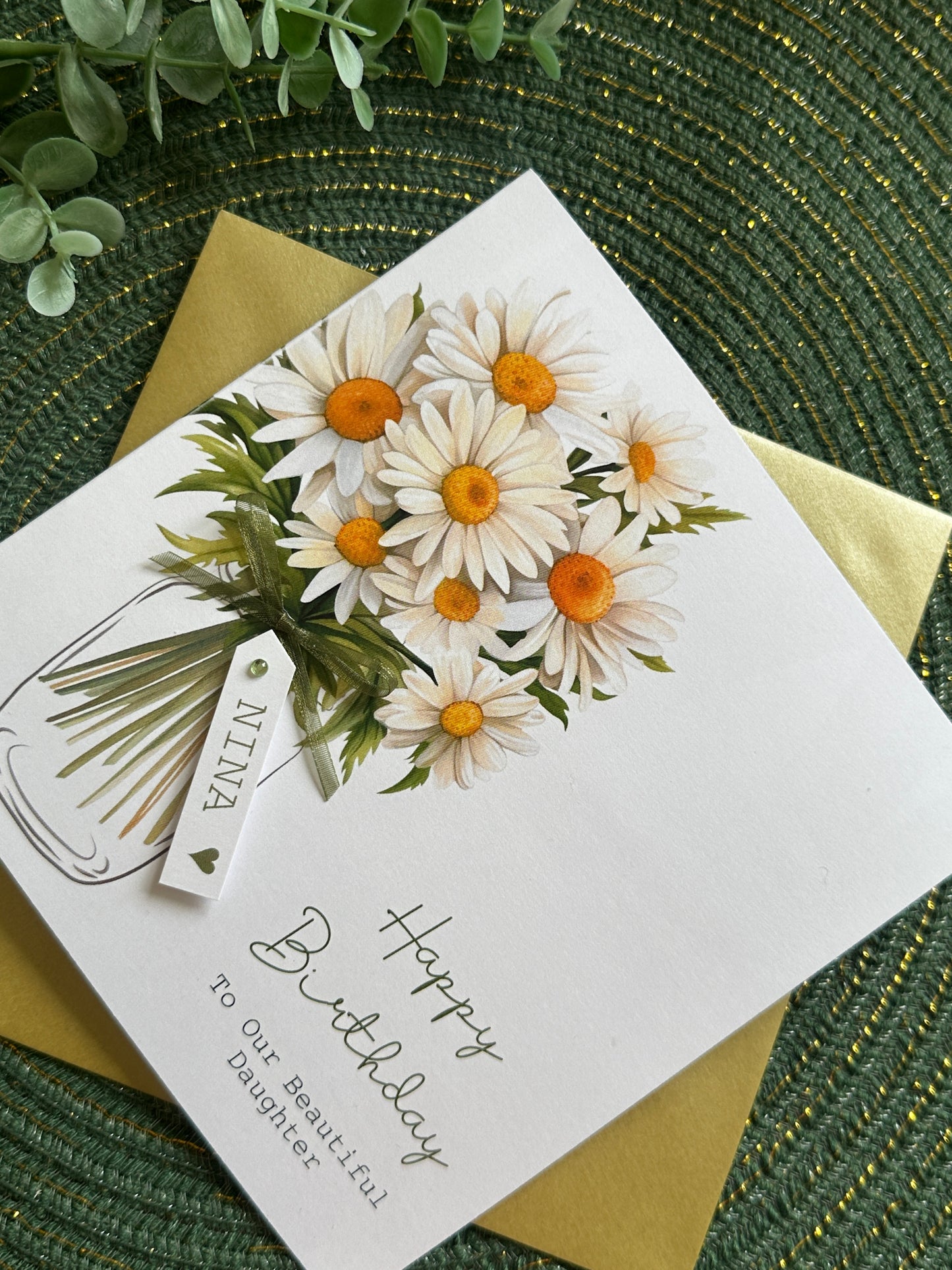 Personalised Birthday Card - Daisy Flowers - Mum, Friend, Auntie, Wife, Daughter, Sister