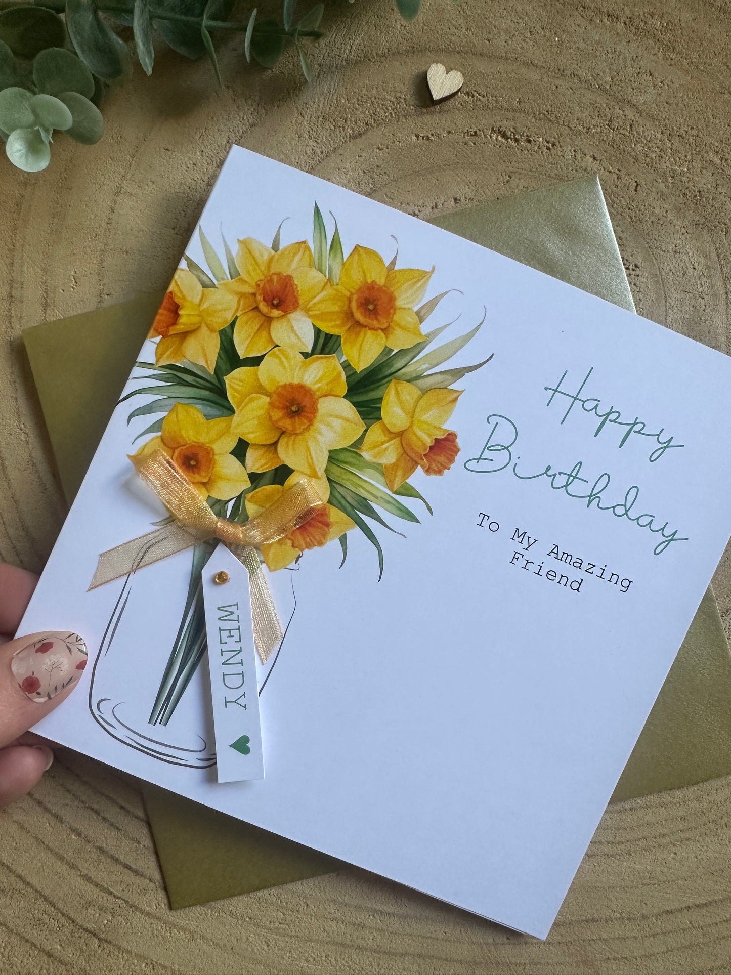 Personalised Birthday Card - Daffodils - Mum, Friend, Auntie, Wife, Daughter