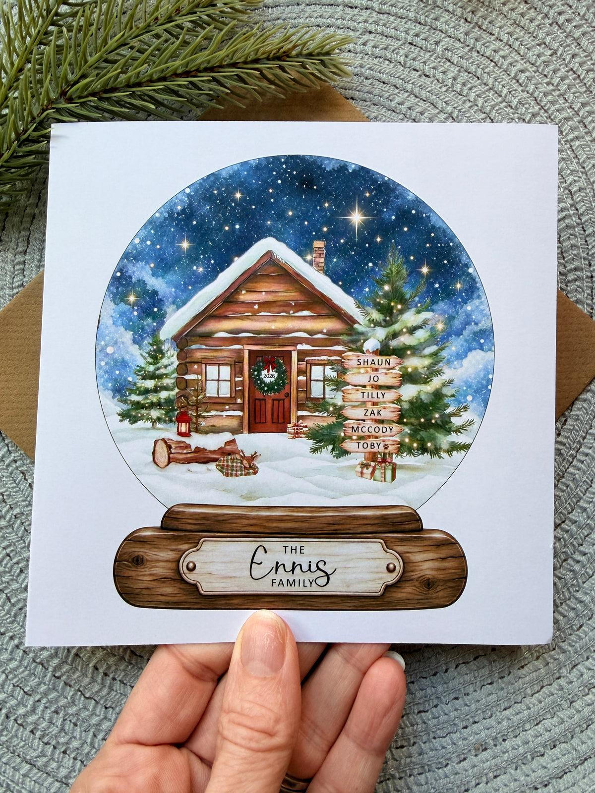 Personalised Family Christmas Decoration, Large Hanging Snow Globe with 2-8 Custom Names