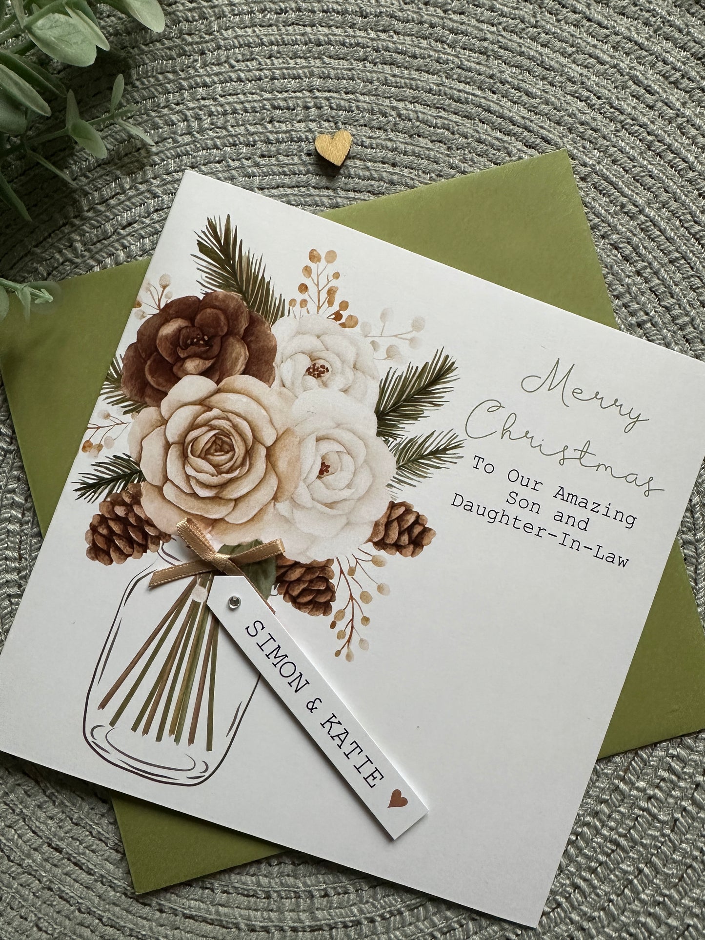 Personalised Christmas Card Pack of 5 – Floral & Pinecone Designs - Cream & Cocoa Collection