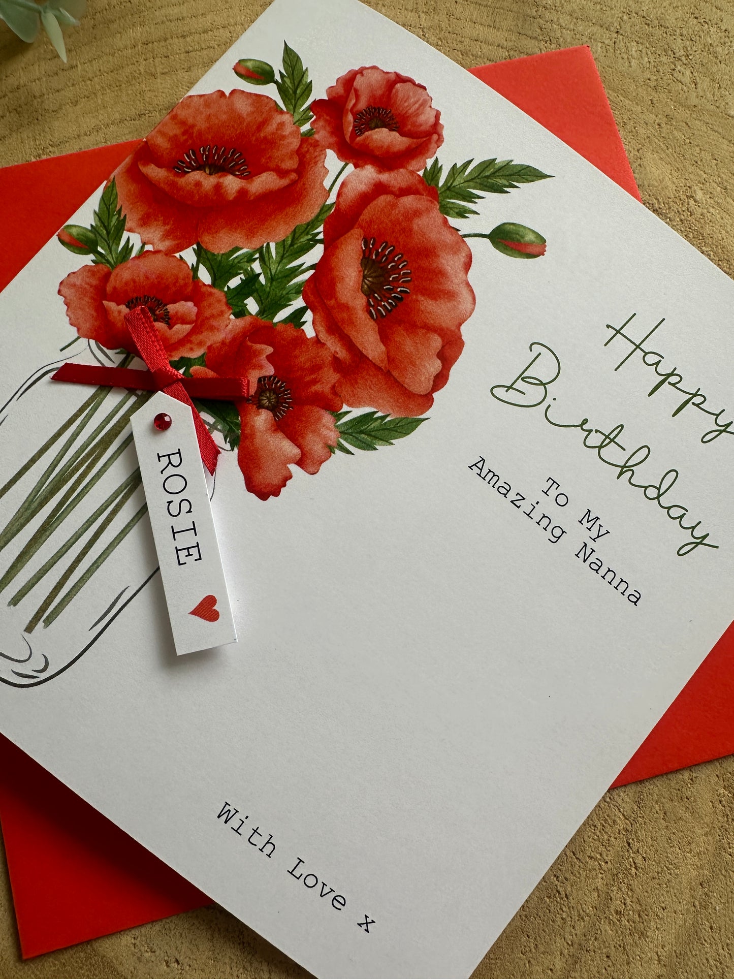 Personalised Birthday Card - Poppy Flowers - Mum, Friend, Auntie, Wife, Daughter, Sister