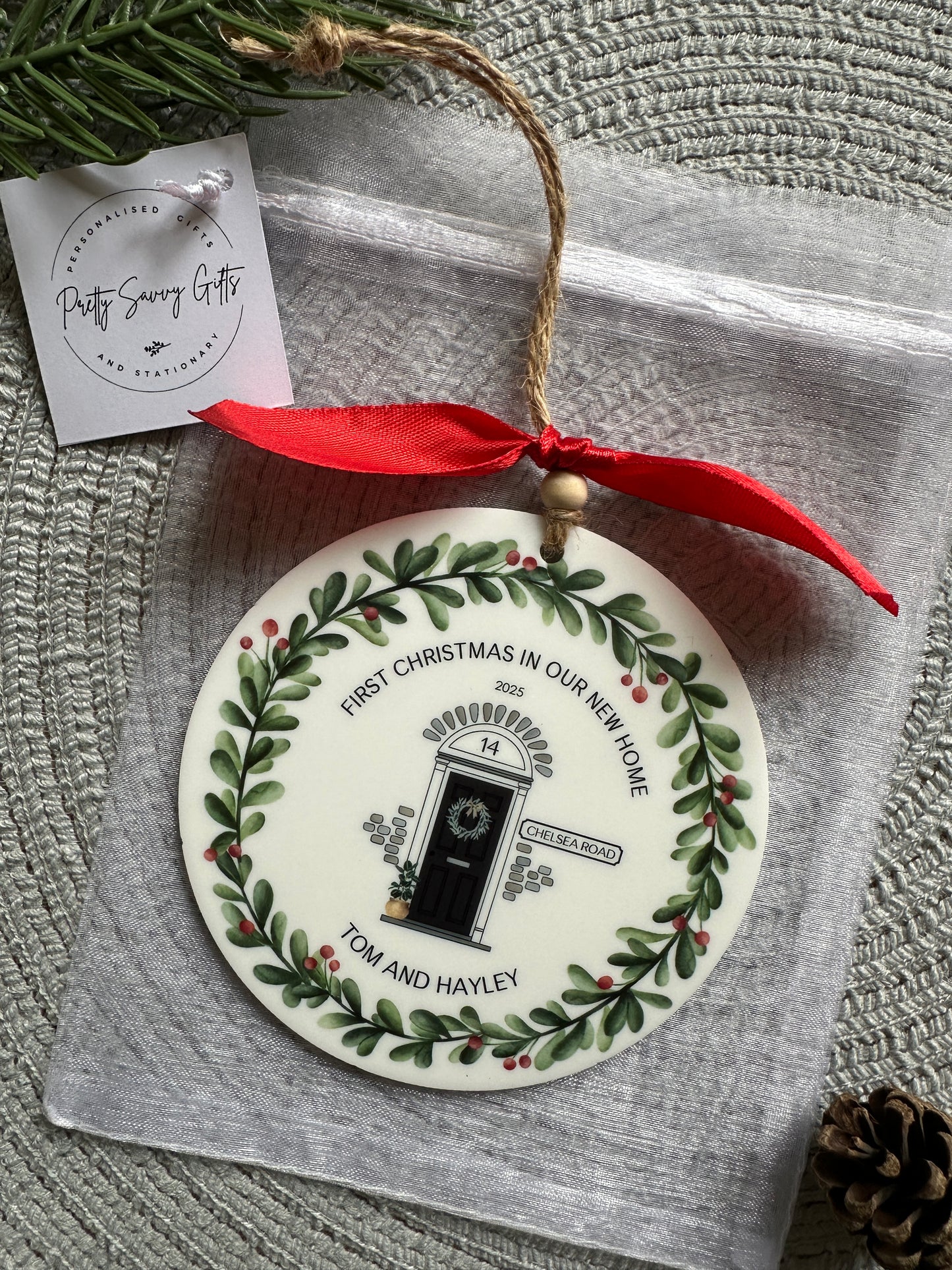 Personalised First Christmas New Home Decoration; 1st Xmas Customised Tree Bauble