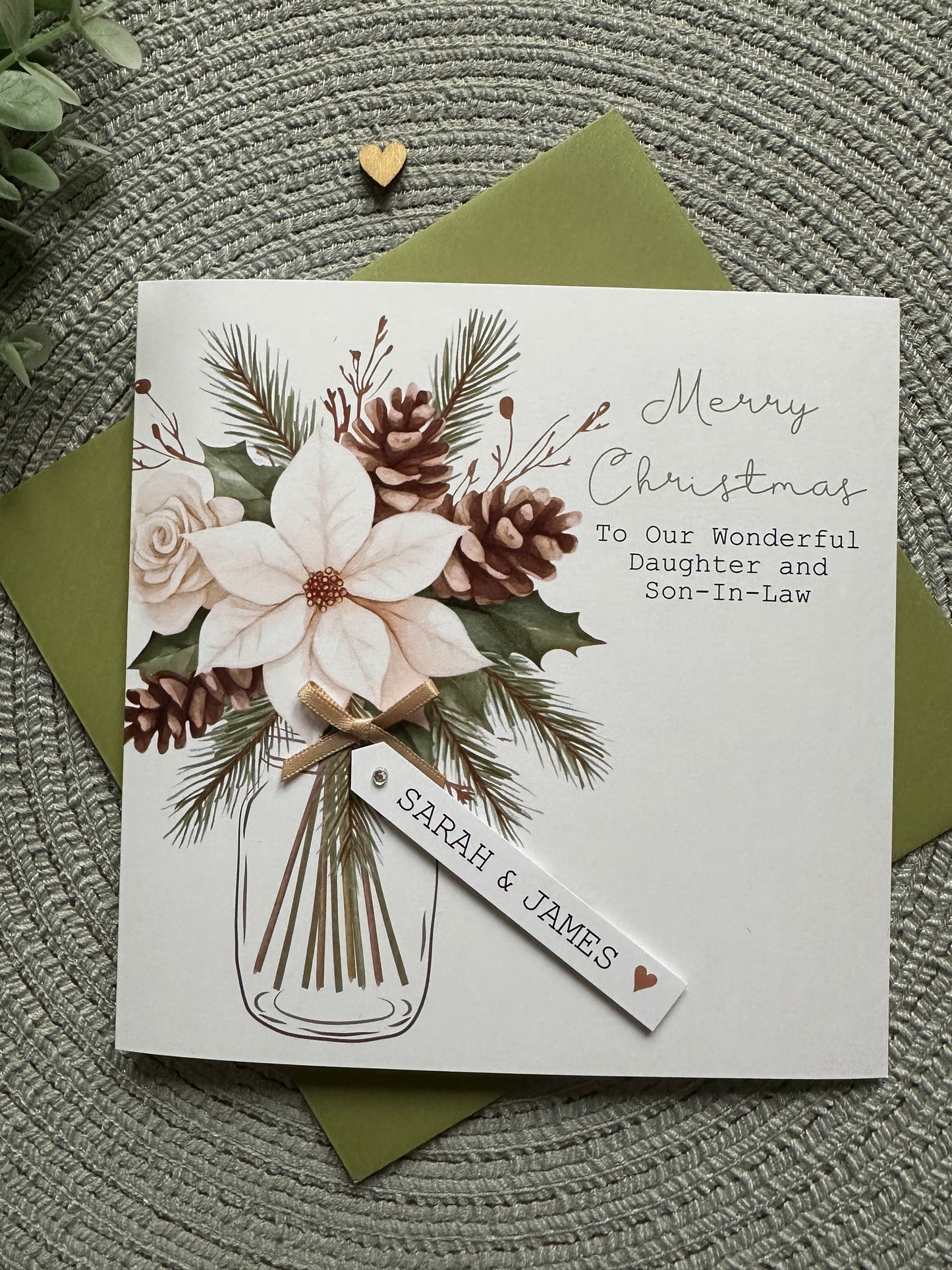Personalised Christmas Card Pack of 5 – Floral & Pinecone Designs - Cream & Cocoa Collection