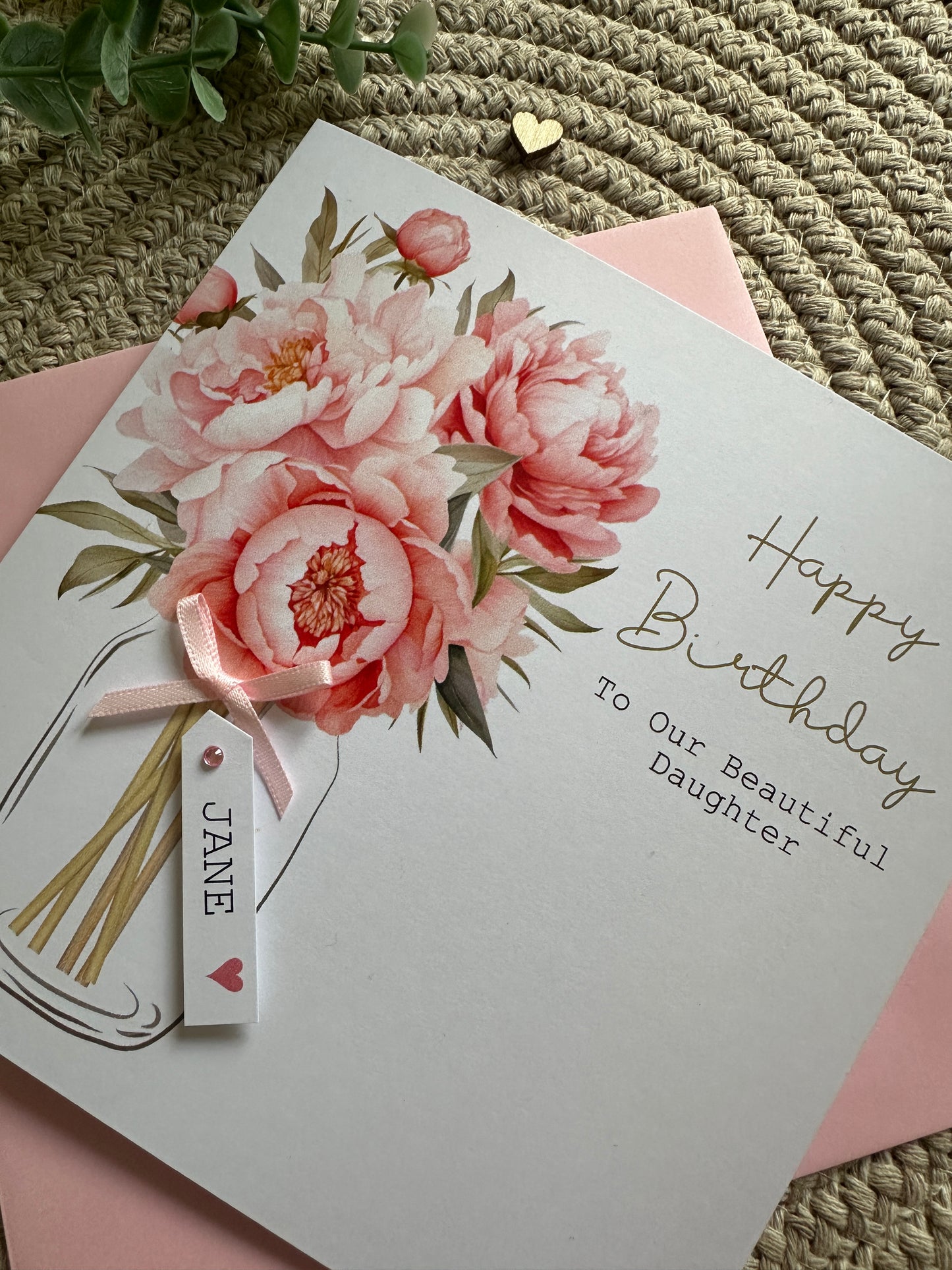 Personalised Birthday Card - Peony Flowers - Mum, Friend, Auntie, Wife, Daughter, Sister