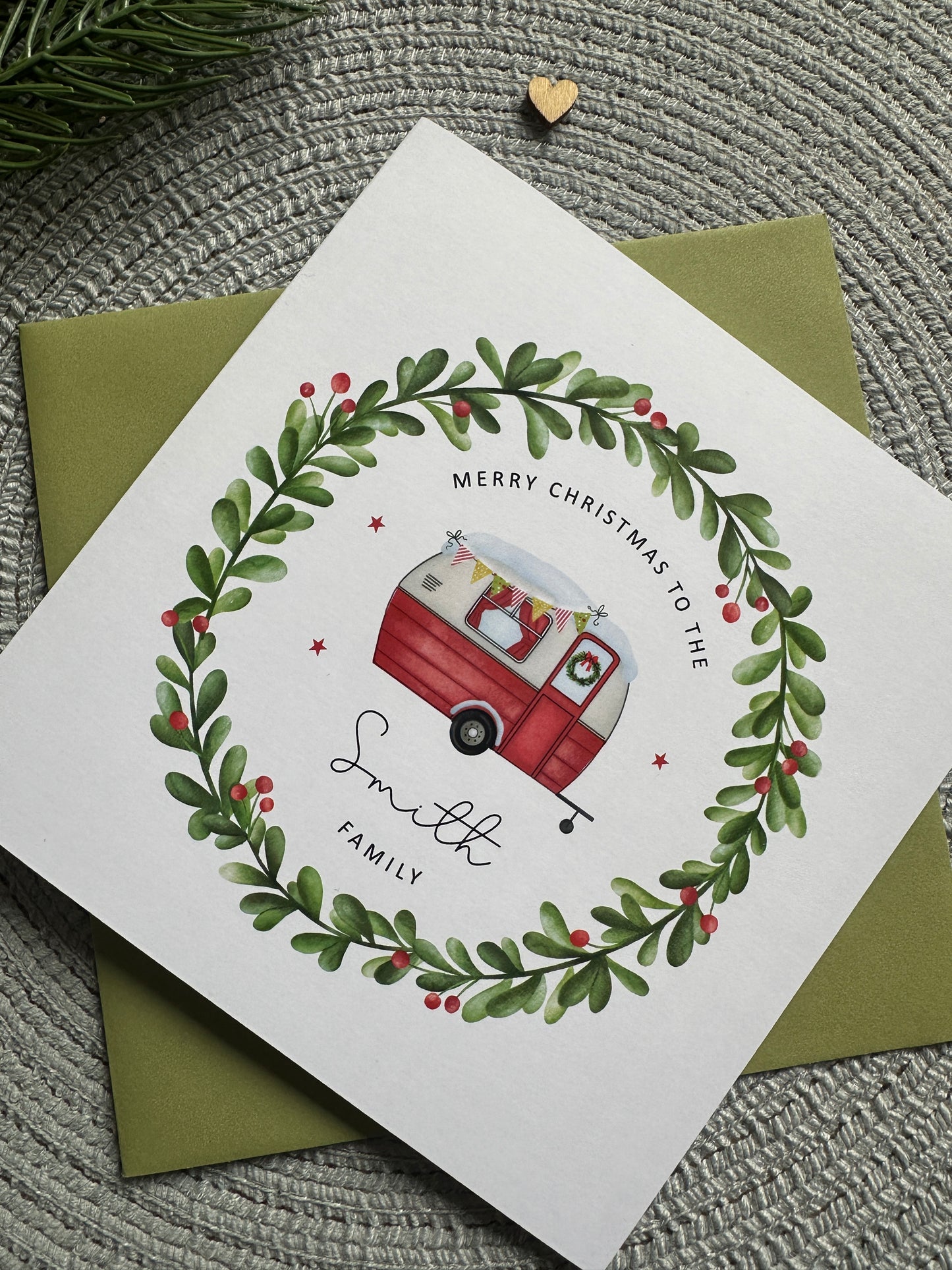 Personalised Caravan Christmas Decoration; Custom Ornament with Wreath