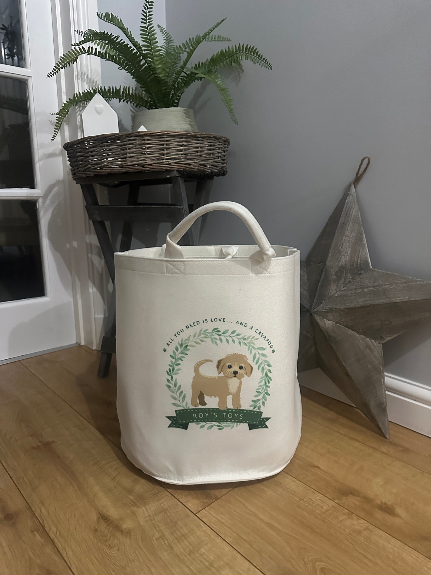 Personalised Dog Toy Storage Basket - Custom Breed, Felt Toy Box, Puppy Gift