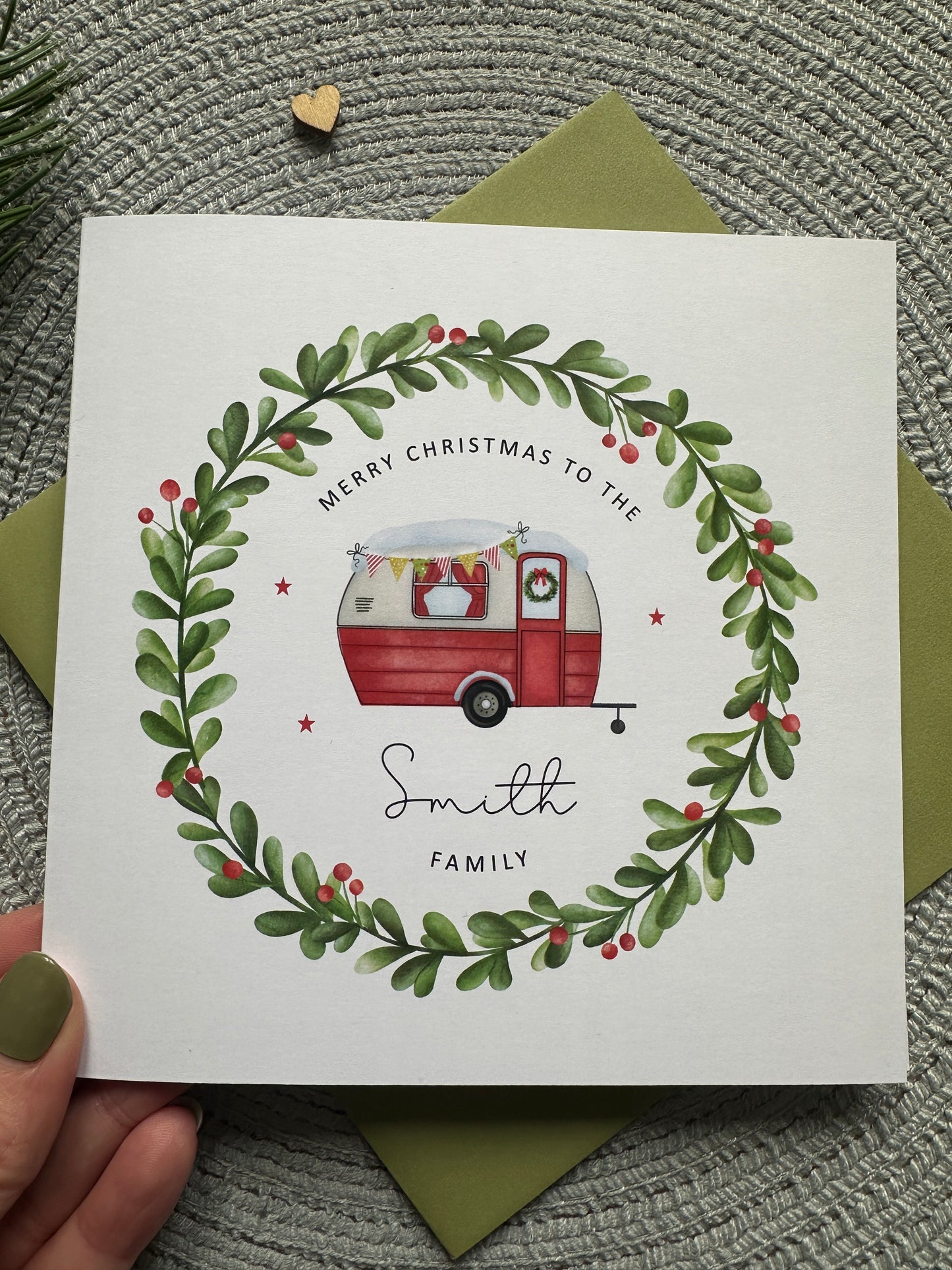 Personalised Caravan Christmas Decoration; Custom Ornament with Wreath