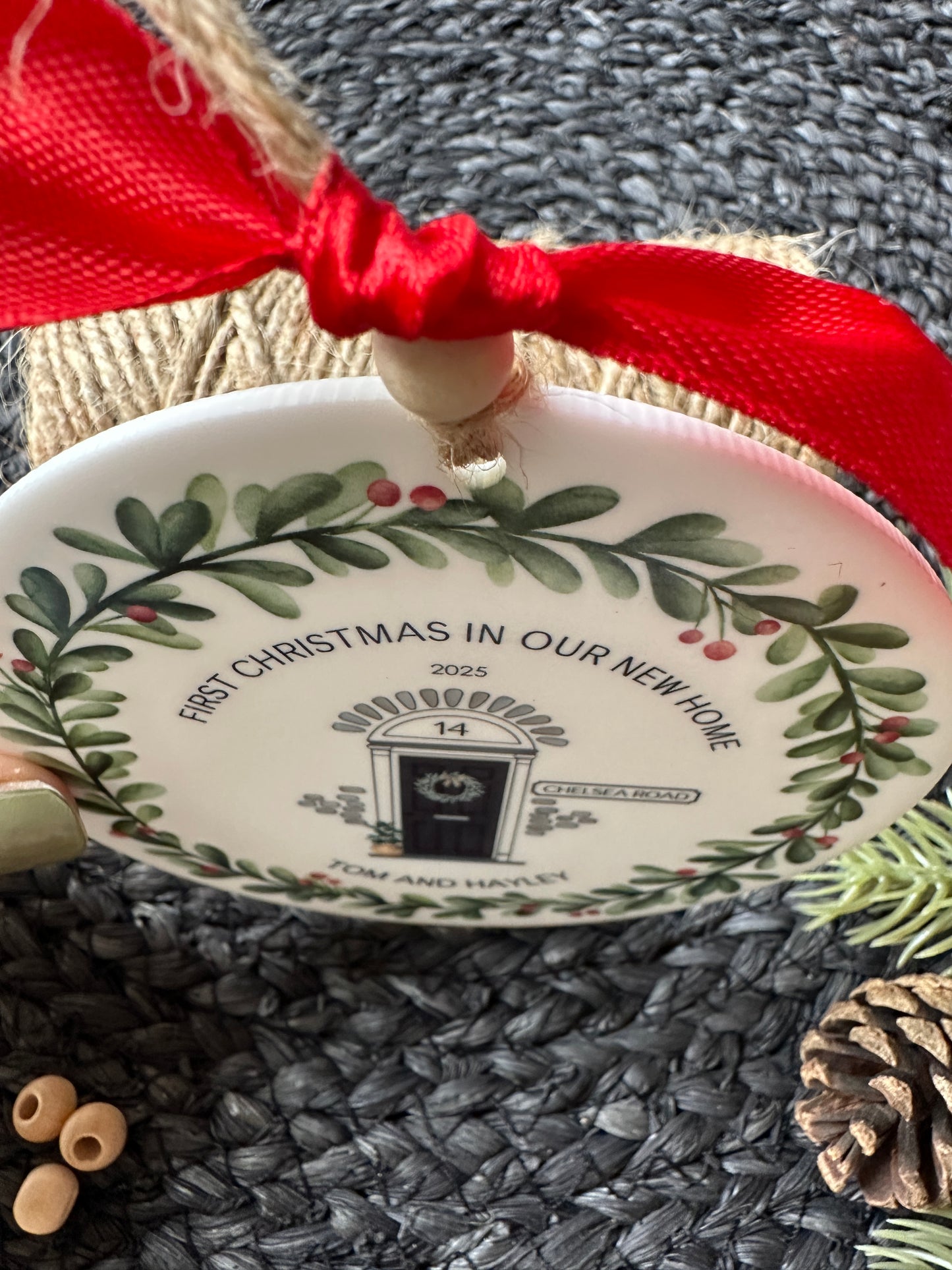 Personalised First Christmas New Home Decoration; 1st Xmas Customised Tree Bauble