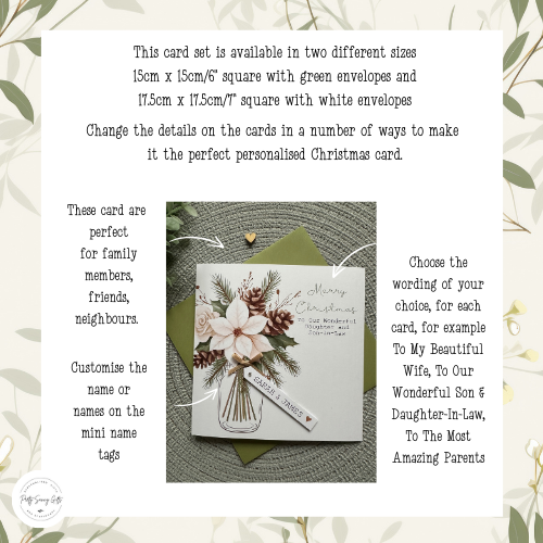 Personalised Christmas Card Pack of 5 – Floral & Pinecone Designs - Cream & Cocoa Collection