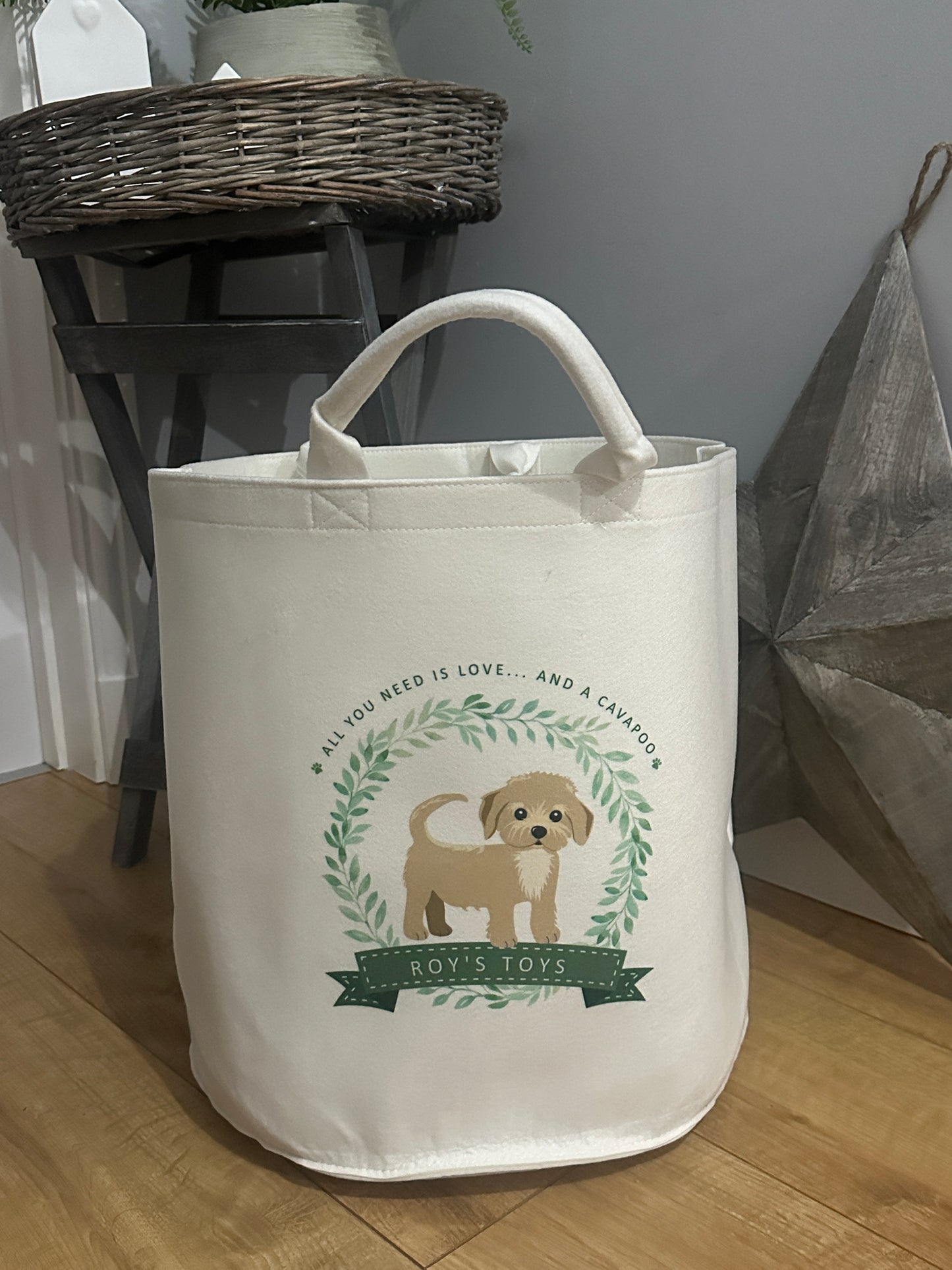 Personalised Dog Toy Storage Basket - Custom Breed, Felt Toy Box, Puppy Gift