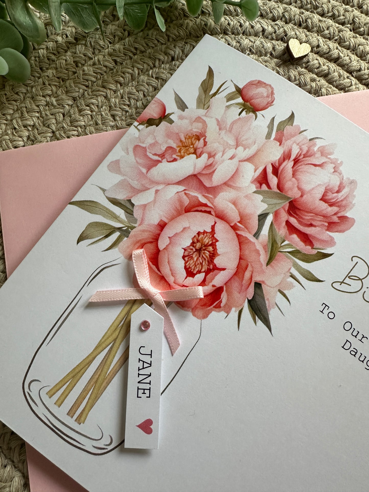 Personalised Birthday Card - Peony Flowers - Mum, Friend, Auntie, Wife, Daughter, Sister