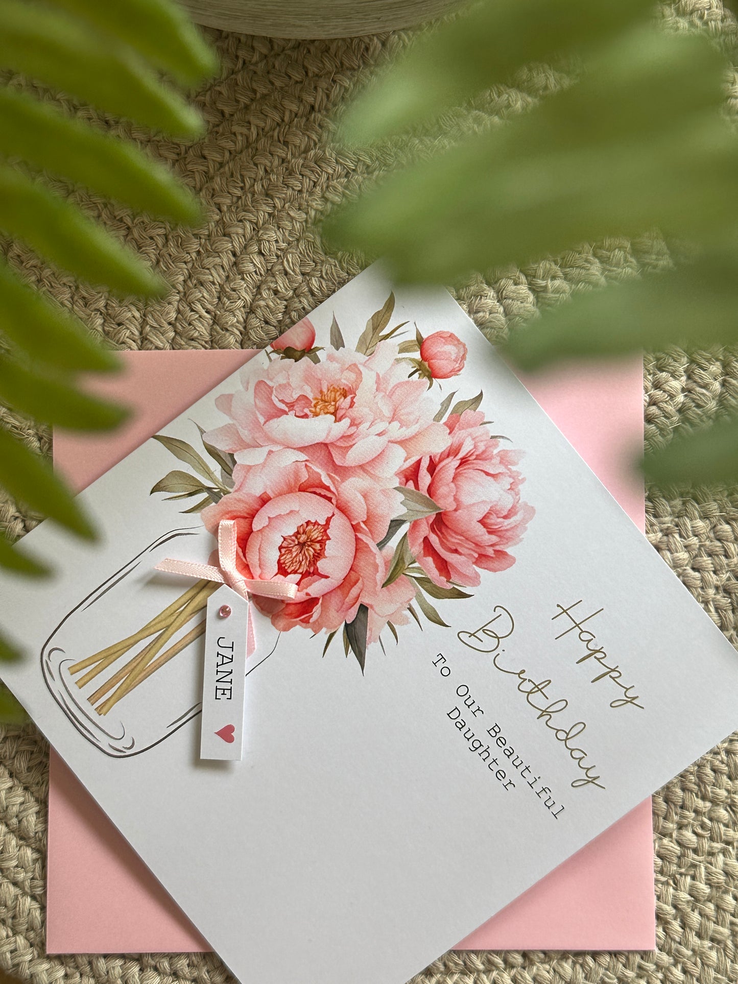 Personalised Birthday Card - Peony Flowers - Mum, Friend, Auntie, Wife, Daughter, Sister