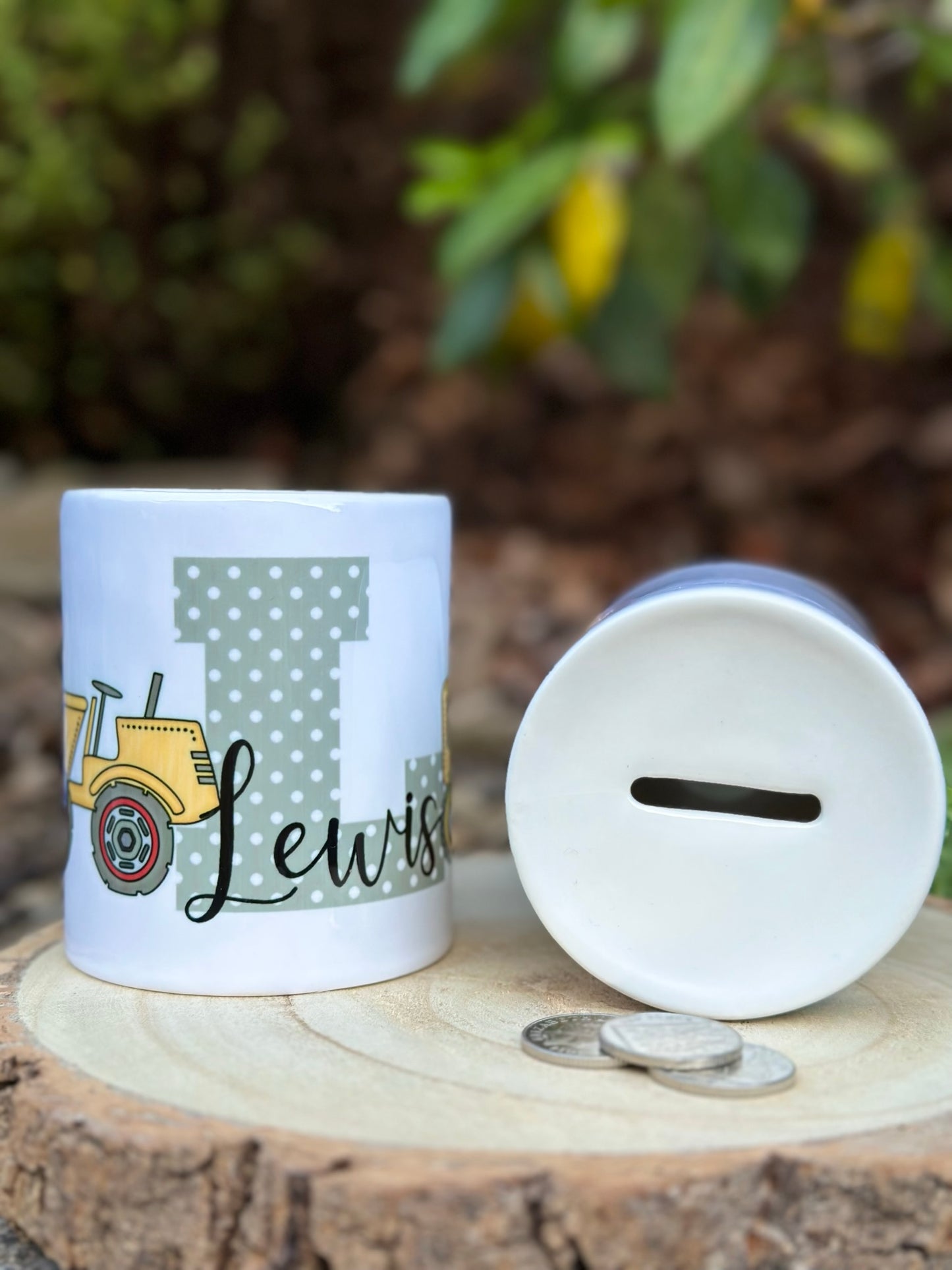Personalised Ceramic Money Box - Diggers