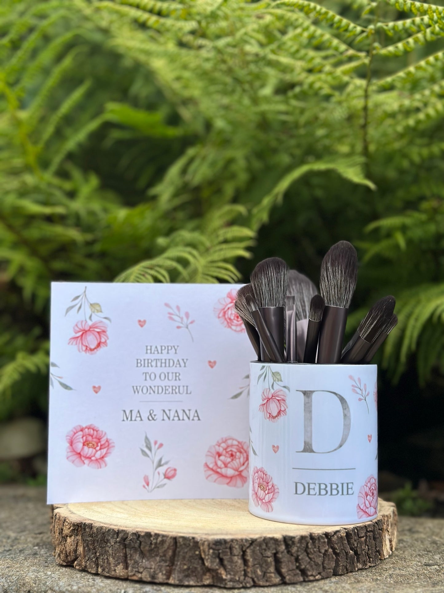 Personalised Ceramic Make Up Brush Holder - Roses