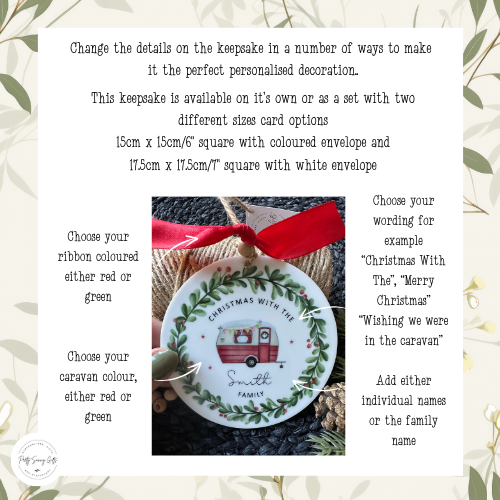 Personalised Caravan Christmas Decoration; Custom Ornament with Wreath