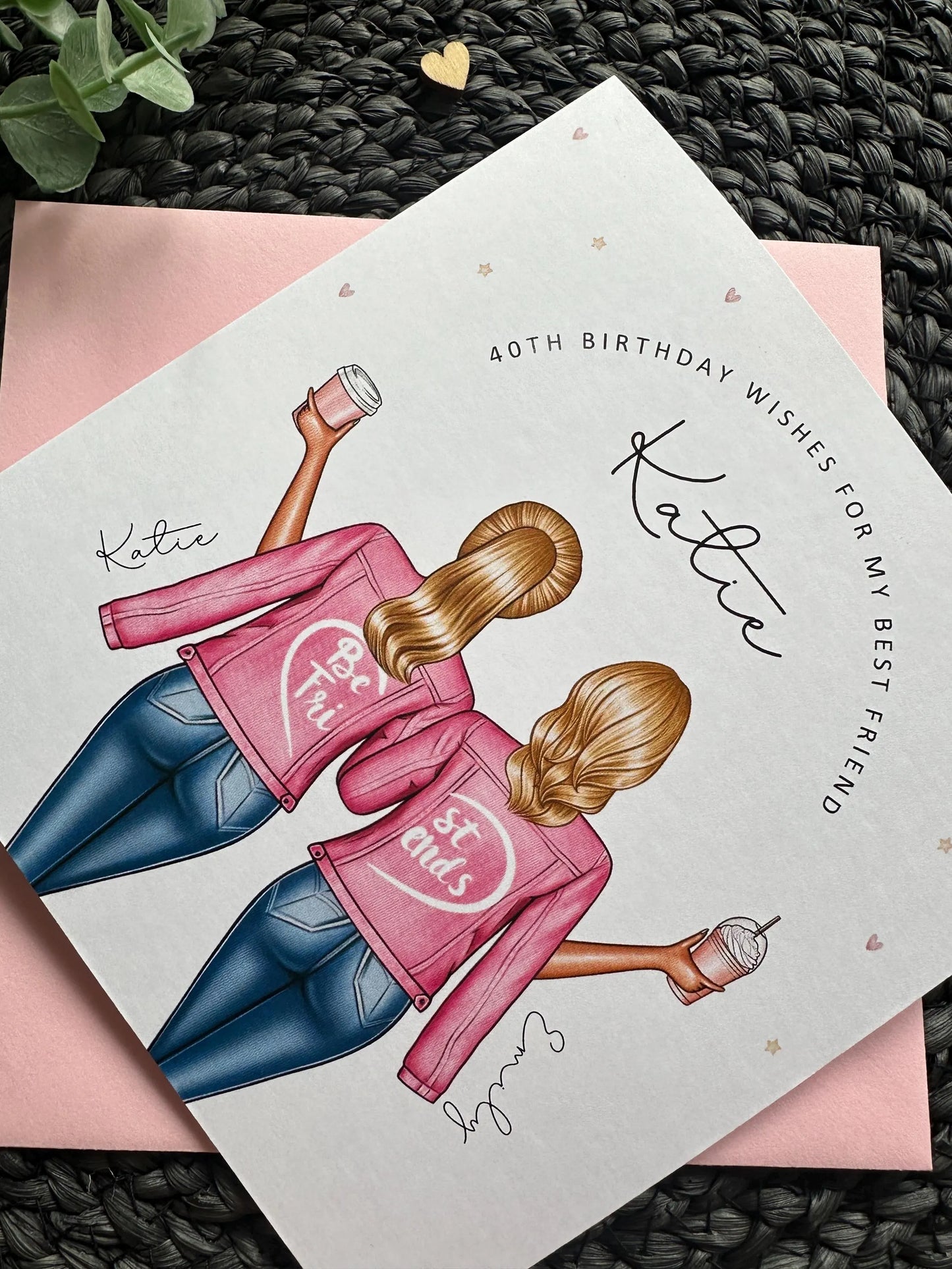 Personalised Best Friend Birthday Card, Custom Drink and Hair Options