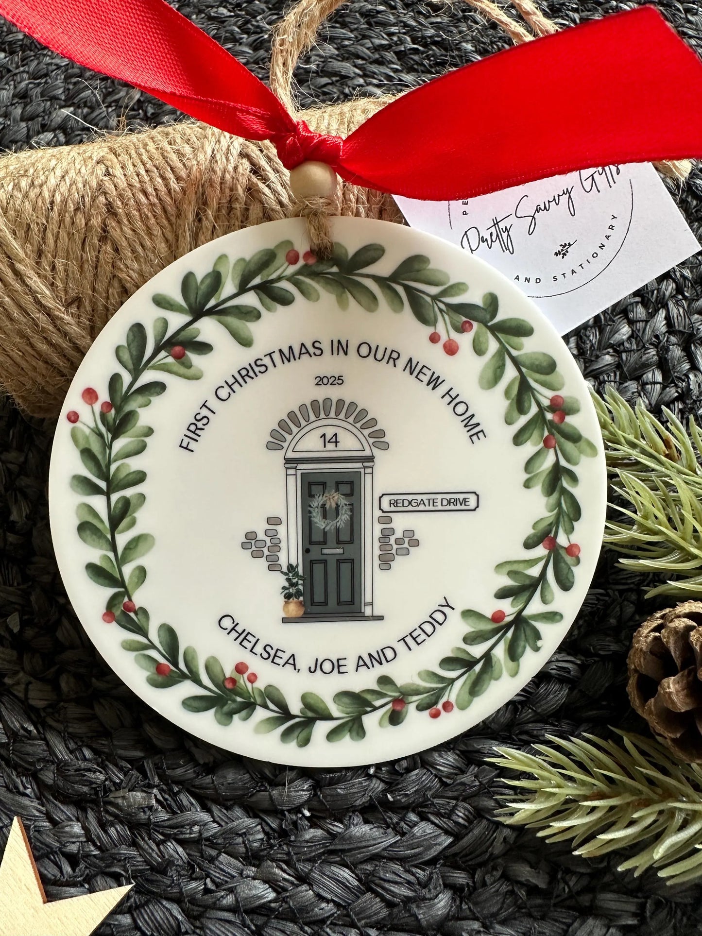 Personalised First Christmas New Home Decoration; 1st Xmas Customised Tree Bauble