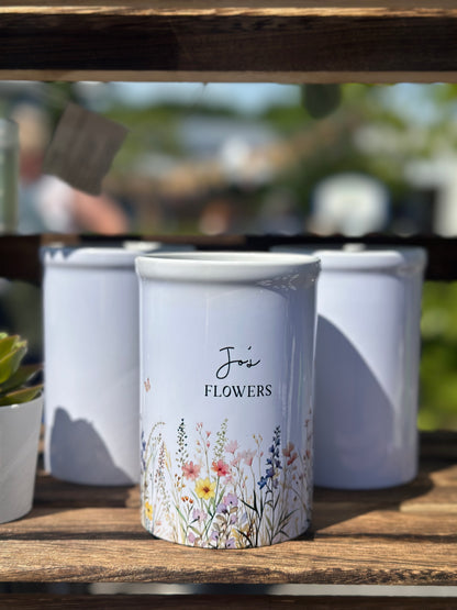 Personalised Ceramic Vase Wildflower Design and Matching Card Option