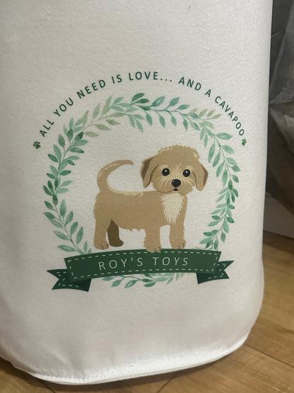 Personalised Dog Toy Storage Basket - Custom Breed, Felt Toy Box, Puppy Gift