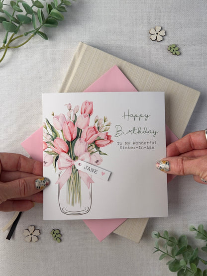 Personalised Birthday Card - Tulips - Mum, Friend, Auntie, Wife, Daughter, Sister