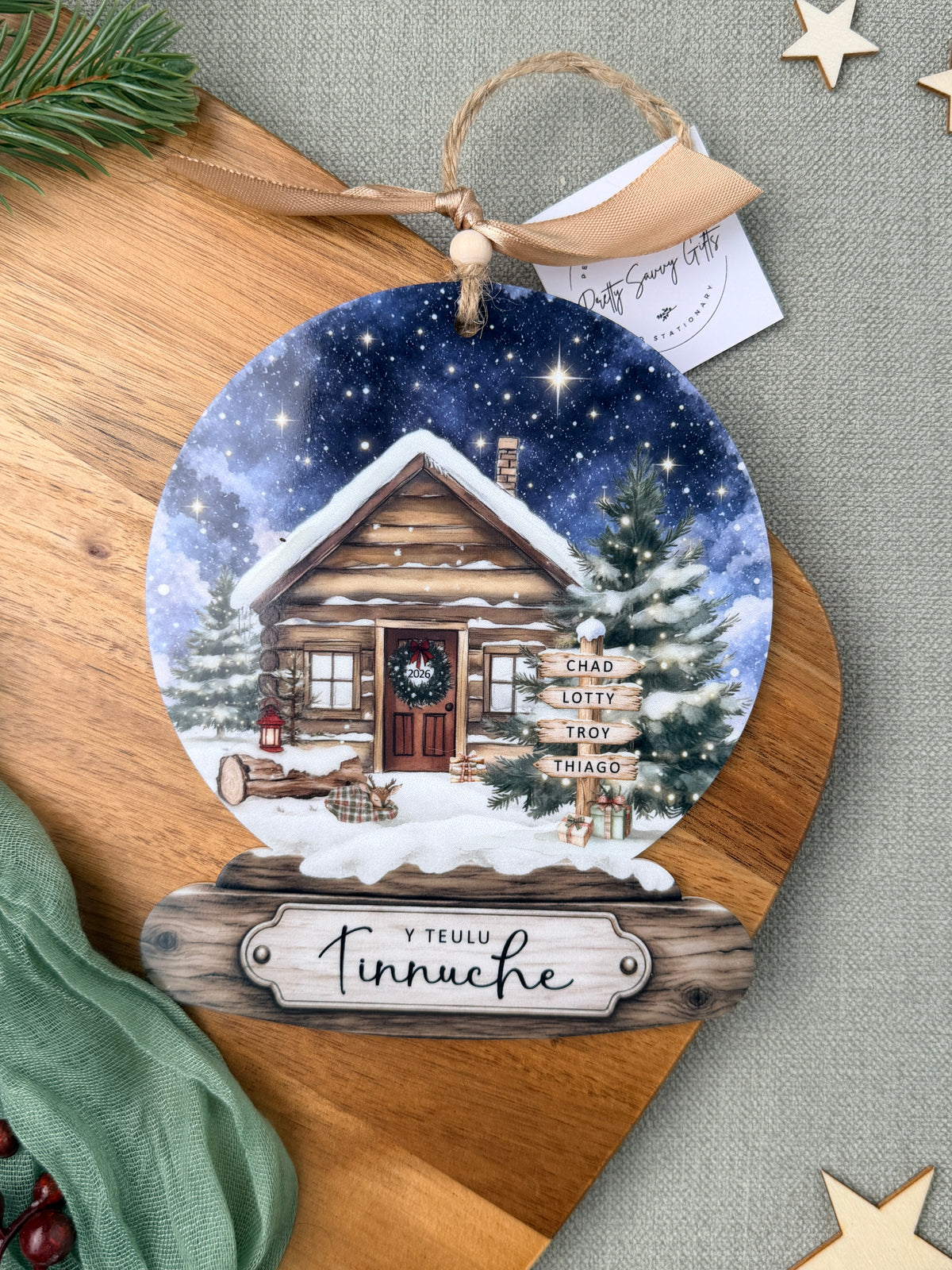 Personalised Family Christmas Decoration, Large Hanging Snow Globe with 2-8 Custom Names