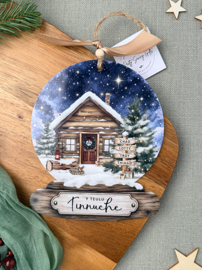 Personalised Family Christmas Decoration, Large Hanging Snow Globe with 2-8 Custom Names