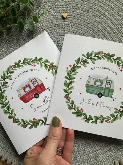 Personalised Caravan Christmas Decoration; Custom Ornament with Wreath