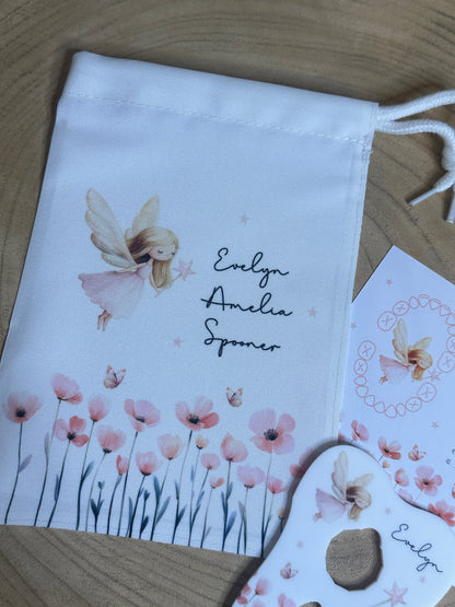 Personalised Tooth Fairy Bag, Chart & Coin Holder Set, Custom Tooth Loss Keepsake, Tooth Fairy Gift Set with Pouch