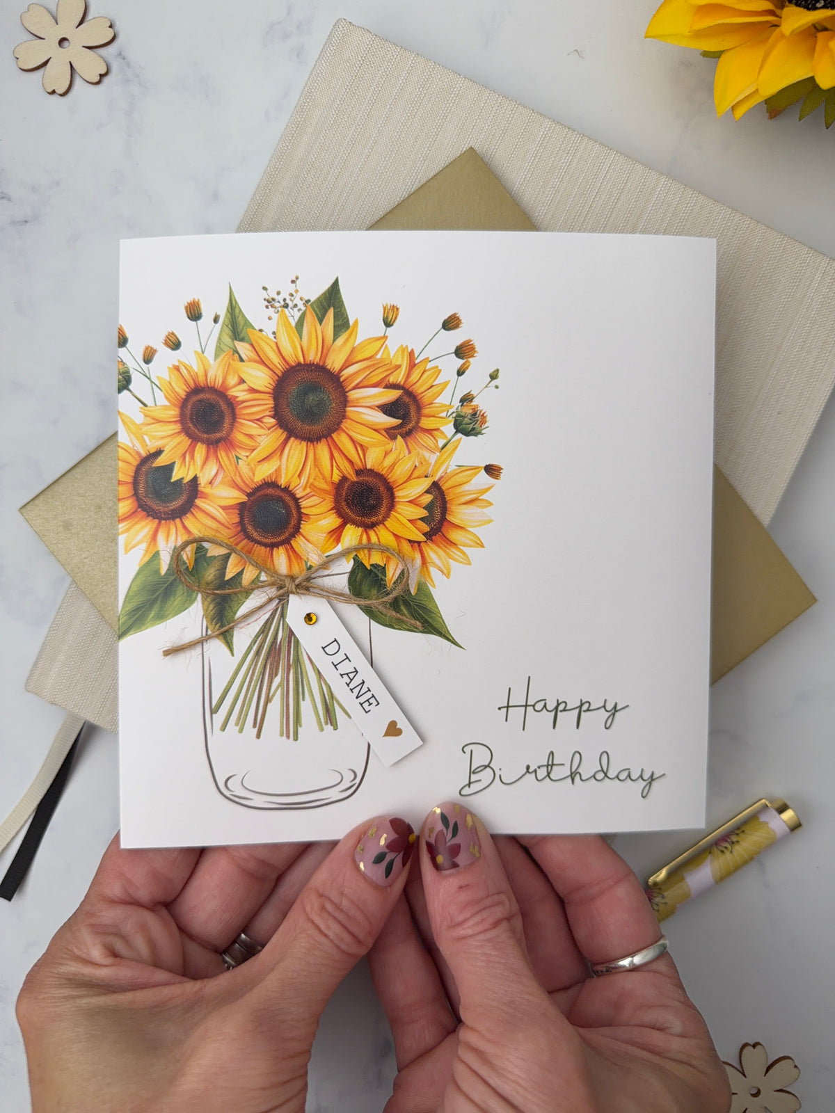 Personalised Sunflower Birthday Card - Card for Mum, Friend, Auntie, Wife, Daughter, Sister