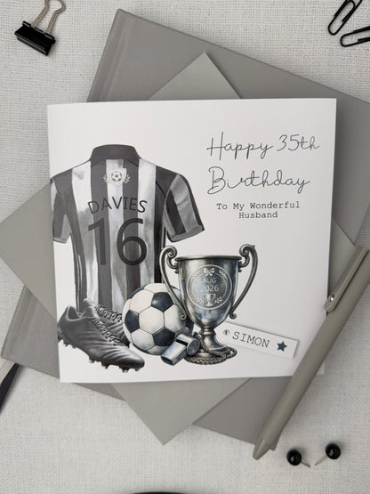 Personalised Football Shirt Birthday Card - Any Age, Any Relation, 64 Shirt Colours