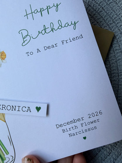 Personalised December Birthday Flower Card - Narcissus