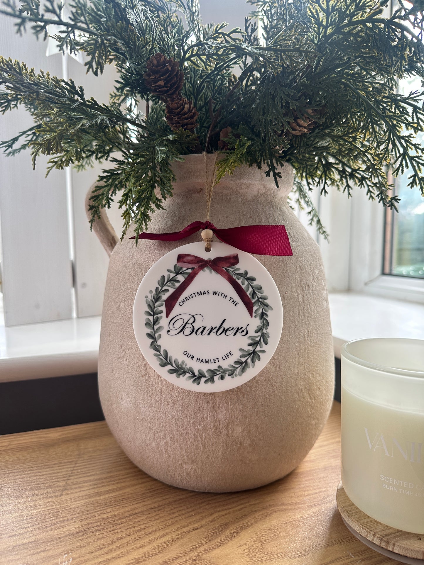 Personalised Christmas Red Bow Keepsake; Christmas with the Family