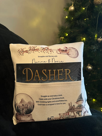 Personalised Christmas Children’s Reading Cushion with Book Pocket