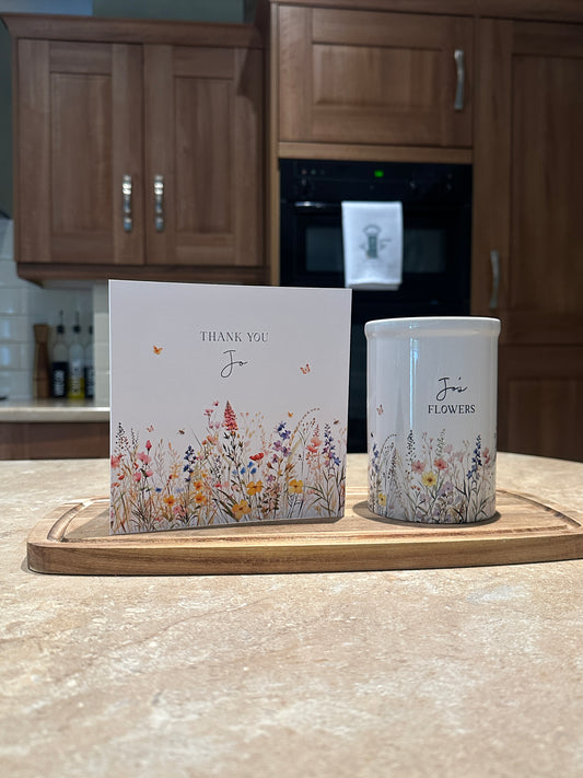 Personalised Ceramic Vase Wildflower Design and Matching Card Option