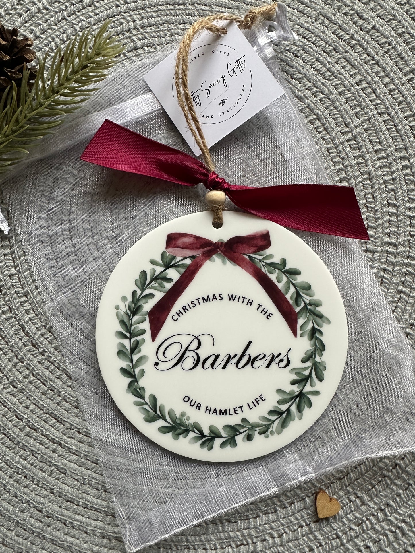 Personalised Christmas Red Bow Keepsake; Christmas with the Family