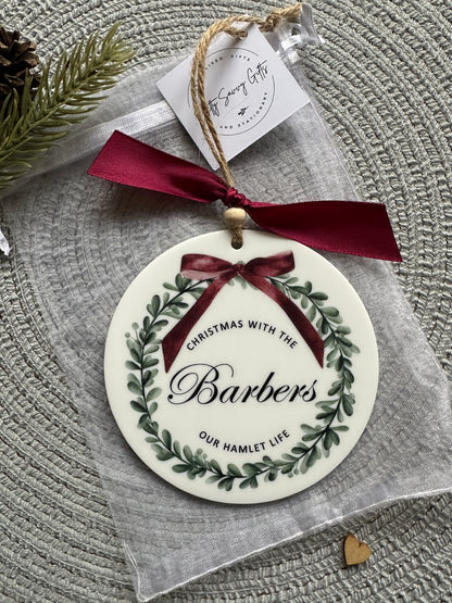 Personalised Christmas Red Bow Keepsake; Christmas with the Family