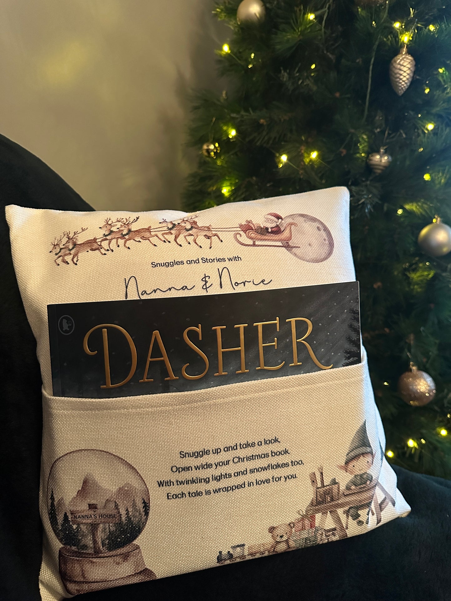 Personalised Christmas Children’s Reading Cushion with Book Pocket