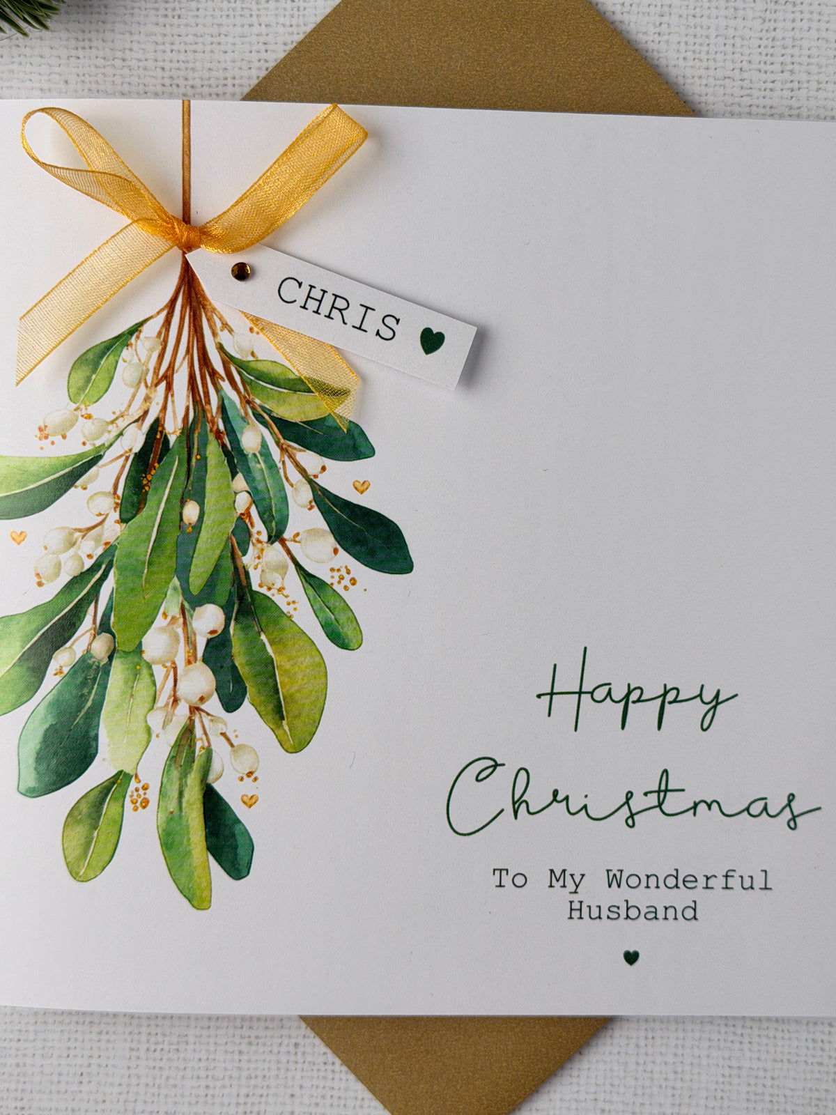 Personalised Mistletoe Christmas Card - For loved one, Husband, Wife, etc