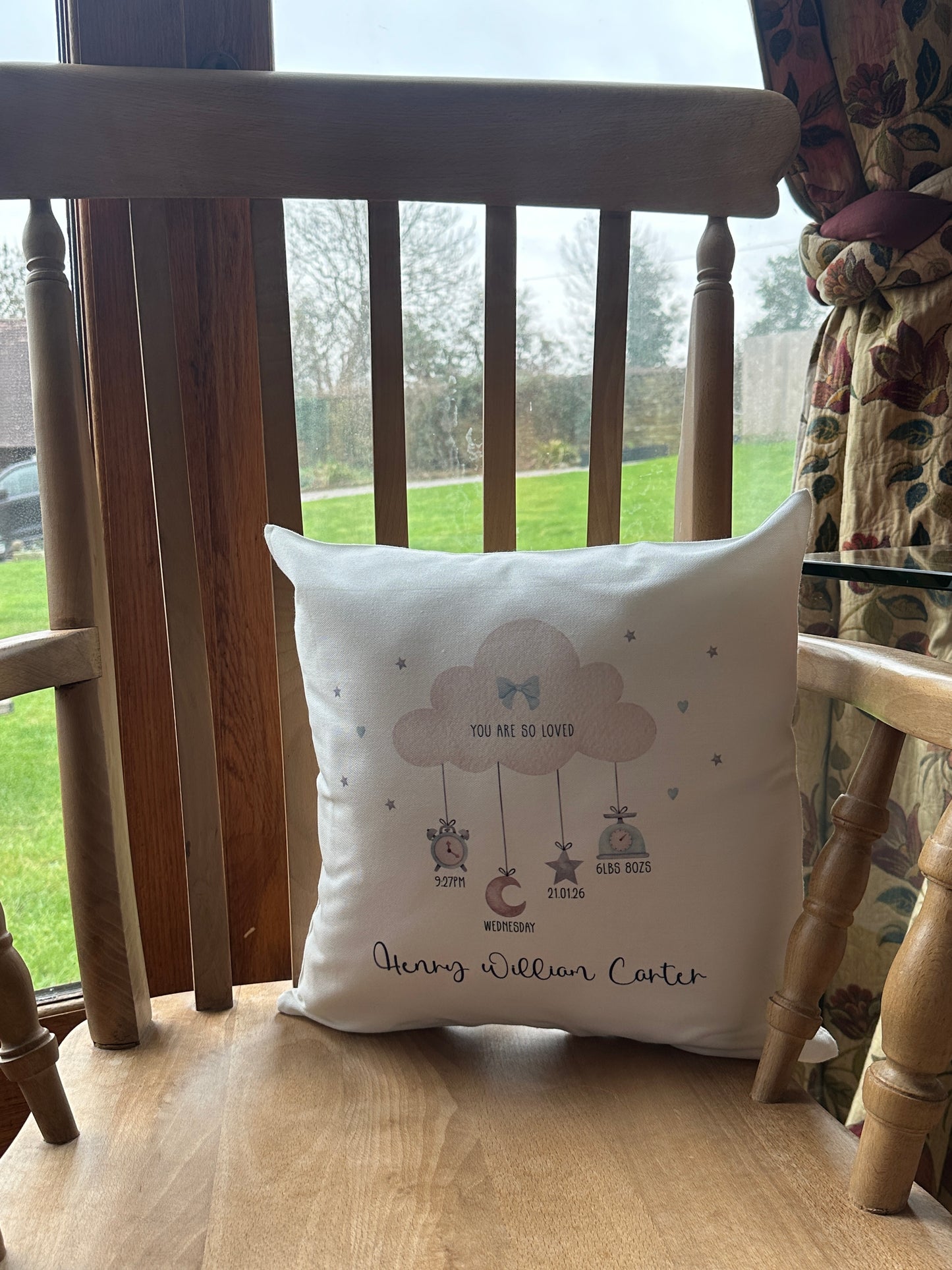 Personalised Cushion with Cloud and Baby's Birth Details