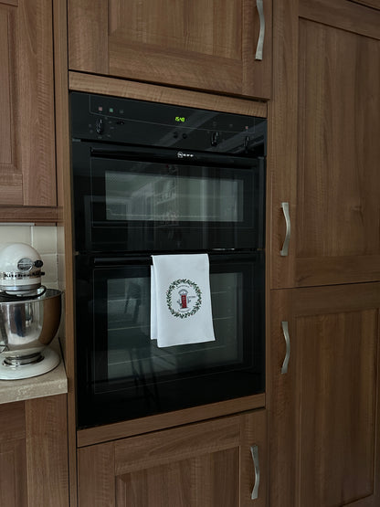 Personalised Christmas Tea Towel; Christmas Front Door with address details
