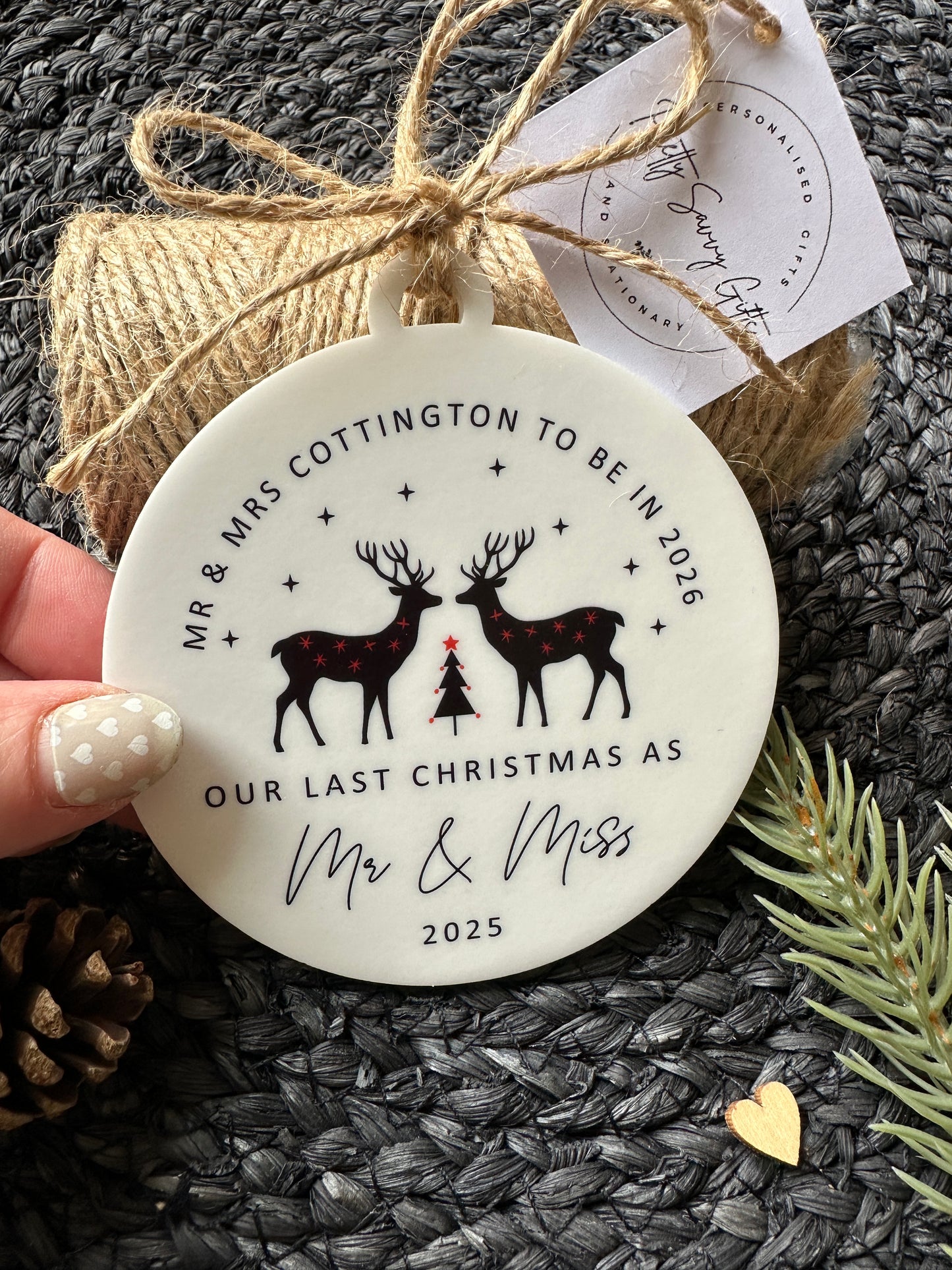 Personalised Last Christmas as Mr and Miss Bauble - Last Christmas Decoration, Tree Decoration, Wedding in 2026 - English or Welsh - Mr & Mrs to be - Mrs and Mrs to be