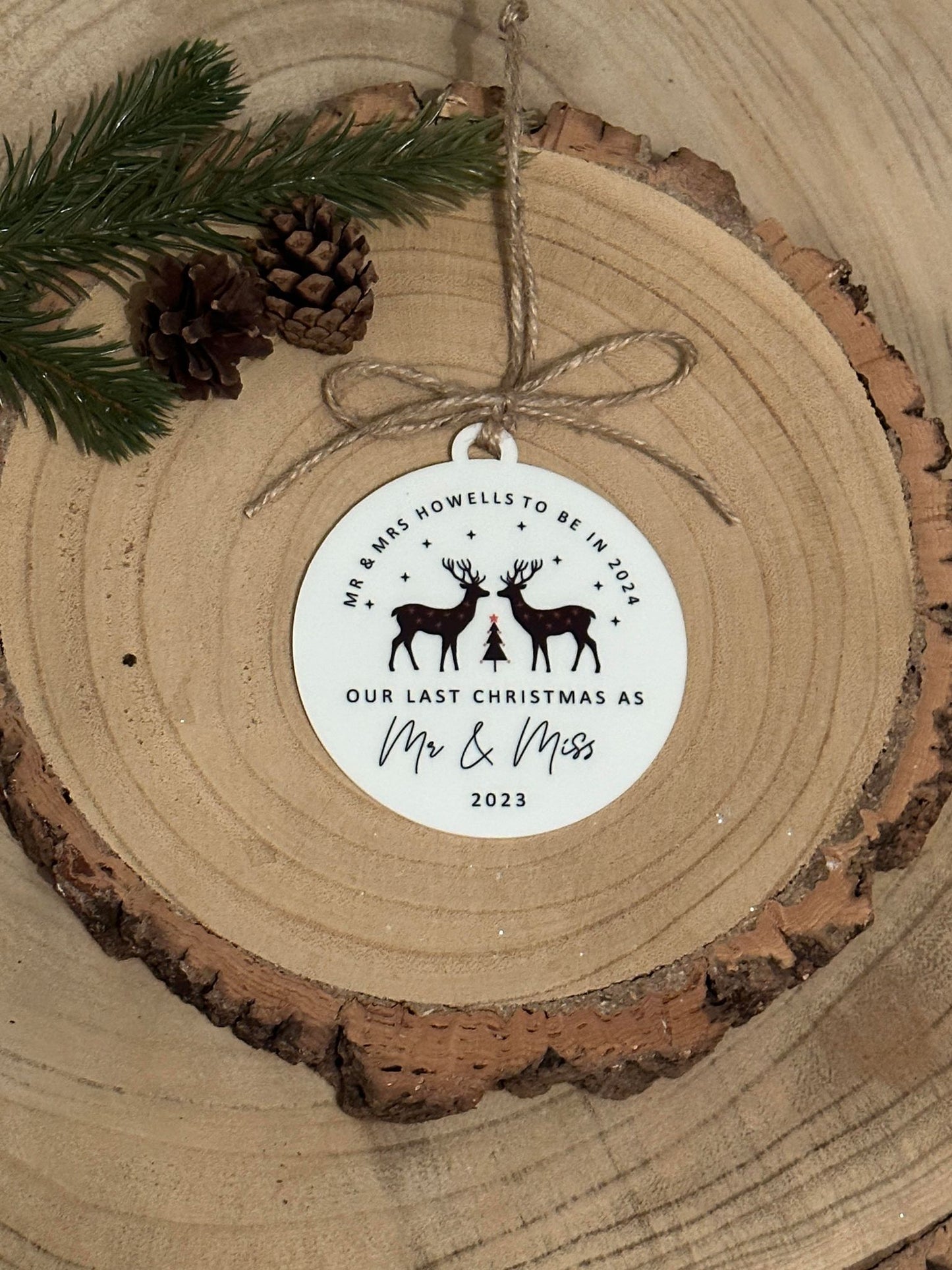 Personalised Last Christmas as Mr and Miss Bauble - Last Christmas Decoration, Tree Decoration, Wedding in 2024 - English or Welsh - Mr & Mrs to be - Mrs and Mrs to be